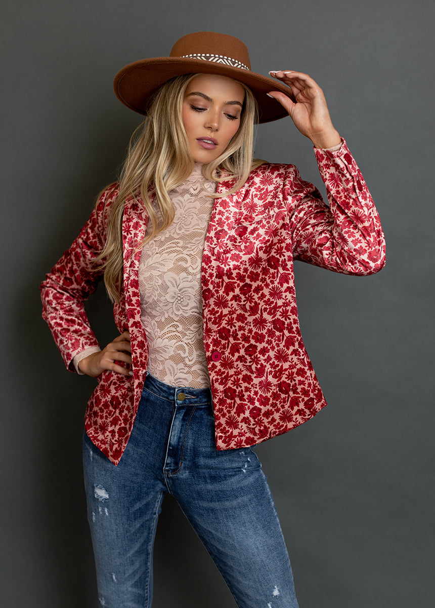 Louve Blazer in Red Floral Print - Women's Elegant Office Blazer for Work, Business Meetings & Special Occasions