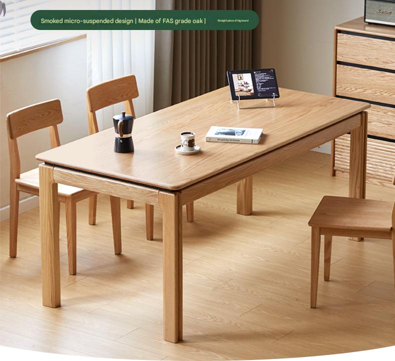 Solid Oak Wood Modern Dining Table - Farmhouse Style 6-Seater for Kitchen & Dining Room - Perfect for Family Gatherings & Dinner Parties