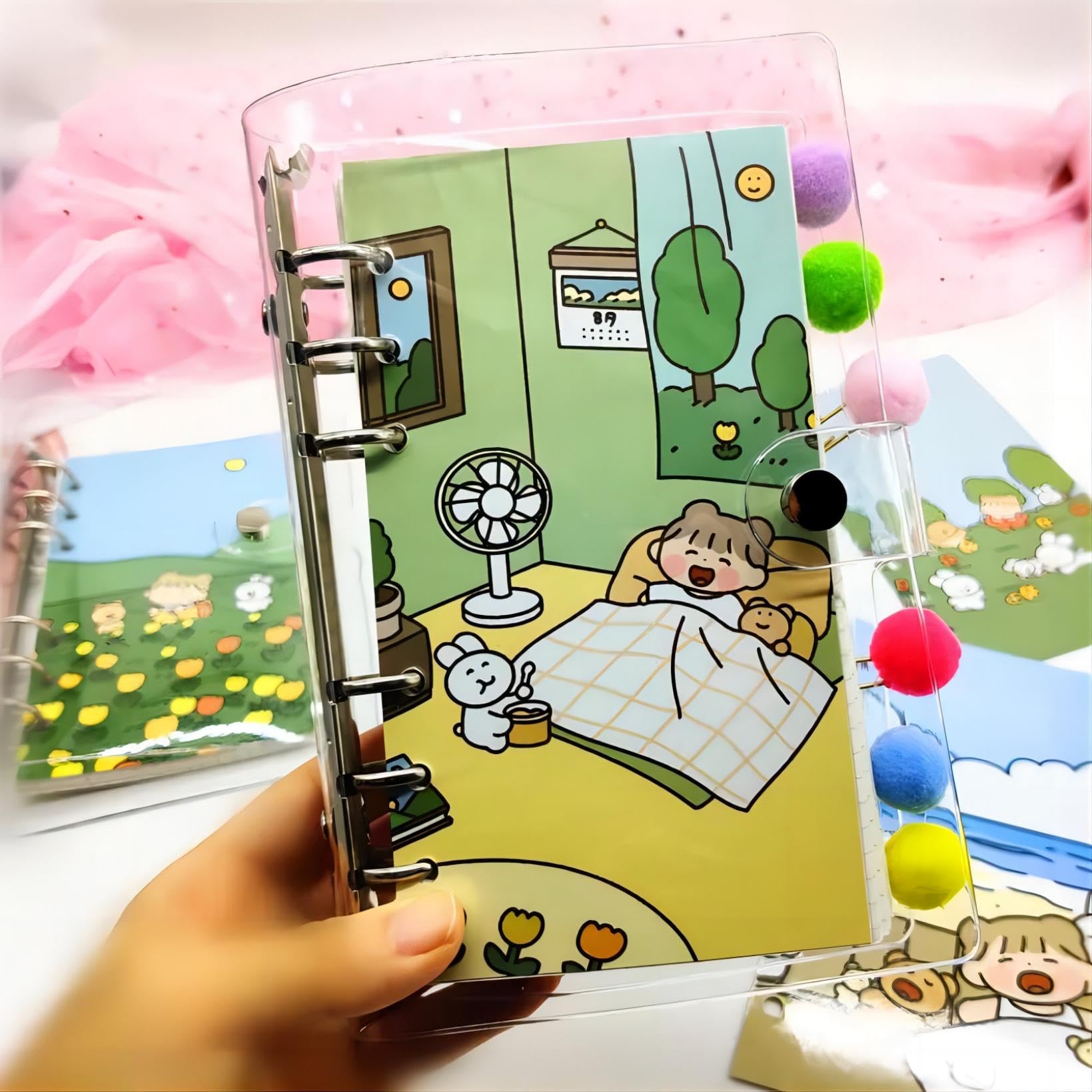 6-Hole Transparent PVC Binder Cover with Round Rings & Snap Button Closure - A6 Size File Folder for Loose Leaf Sheets, Notebook Refills & Document Protection | Perfect for School, Office Organization & Paper Storage