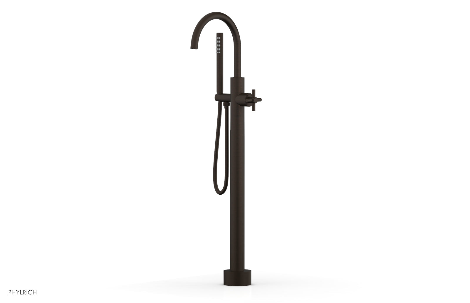 Premium Tall Floor Mount Tub Filler with Cross Handle & Hand Shower - D1314401 - Perfect for Modern Bathroom Renovations and Spa-Like Showers
