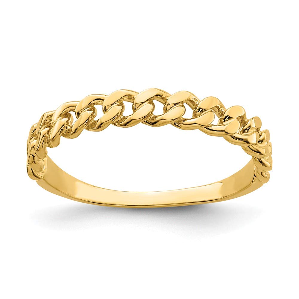 14K Solid Yellow Gold Chain Link Band Ring for Women - Elegant Stackable Jewelry for Everyday Wear, Gifts & Special Occasions