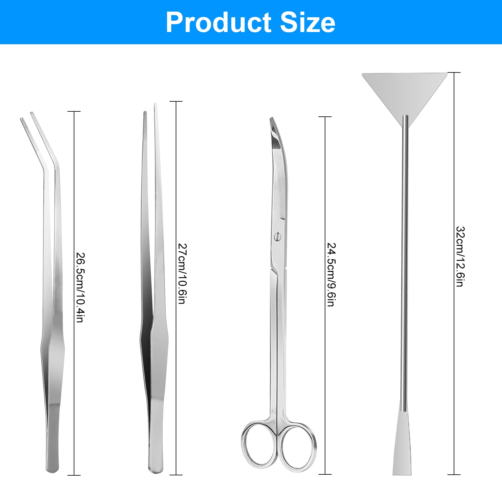 Premium 4-in-1 Stainless Steel Aquarium Tools Kit - Anti-Rust Aquatic Plant Scissors, Tweezers, Spatula for Fish Tank Cleaning & Aquascaping | Perfect for Freshwater Planted Tanks, Nano Aquariums & Aquascaping Enthusiasts