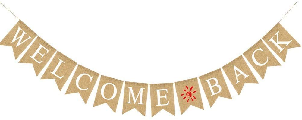 Welcome Back Burlap Bunting Banner - First Day of School Decoration, Rustic Home Party Supplies for Classroom, Back to School Party & Fall Decor