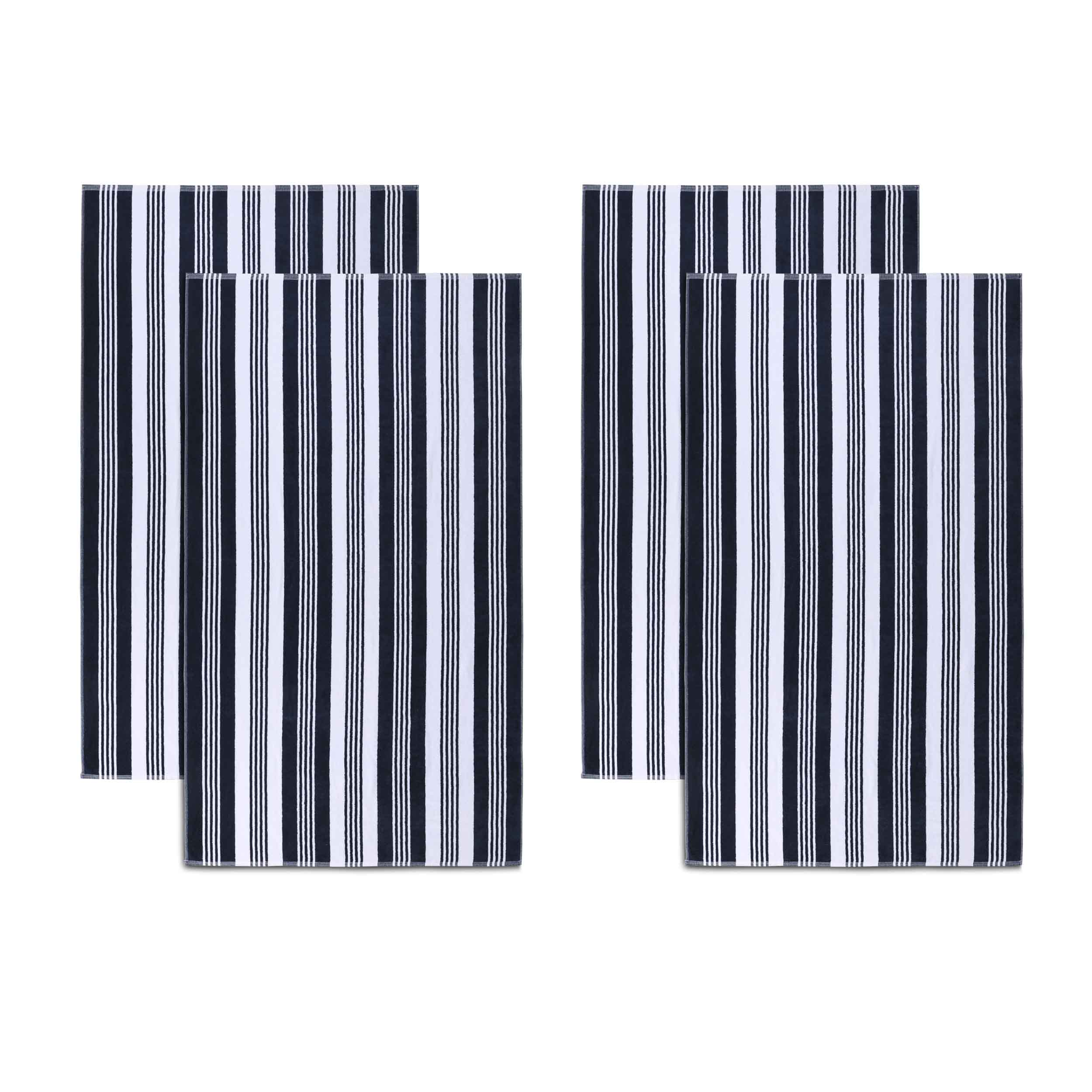 Premium Maui Striped Cotton Oversized 4-Piece Beach Towel Set - Soft, Absorbent & Quick-Drying for Pool, Beach, Yoga & Gym Use