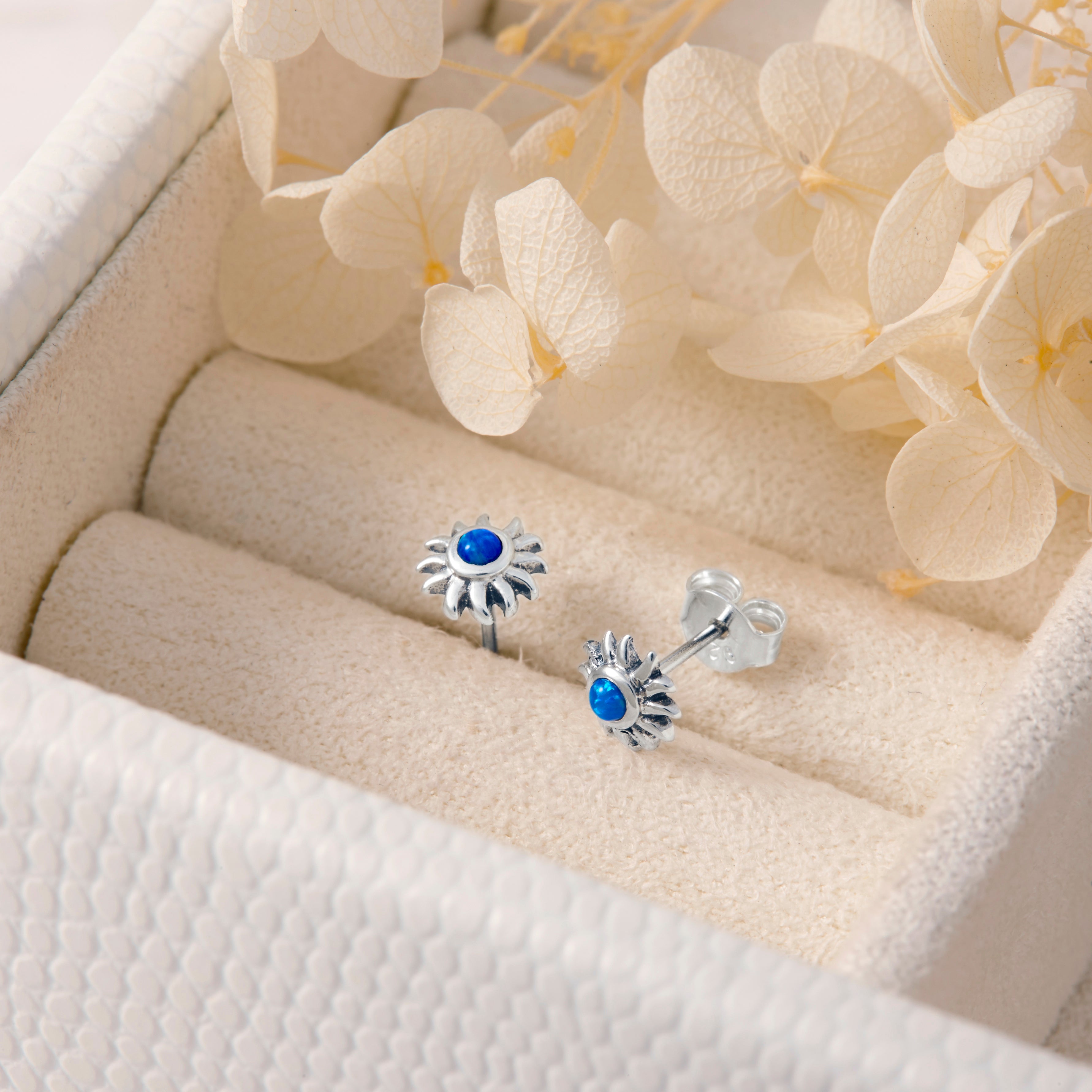 Sunshine Blue Opal Stud Earrings – Dainty & Elegant Jewelry for Women | Perfect for Everyday Wear, Parties & Gifts