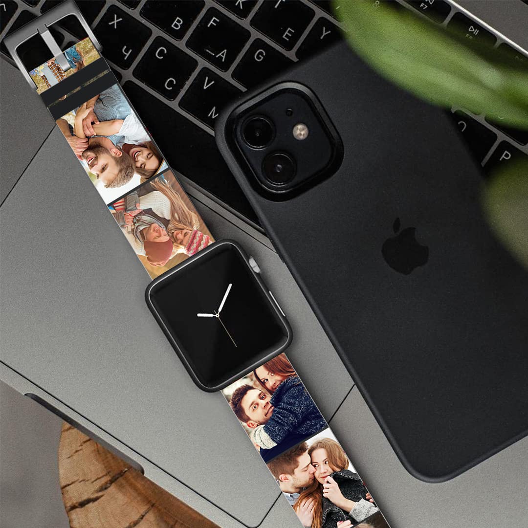 Custom Photo Apple Watch Bands 42mm 44mm 45mm - Personalized Silicone Sport Loop with Silver Buckle for iWatch Series - Perfect Gift for Men & Women - Gym, Running, Work & Everyday Wear