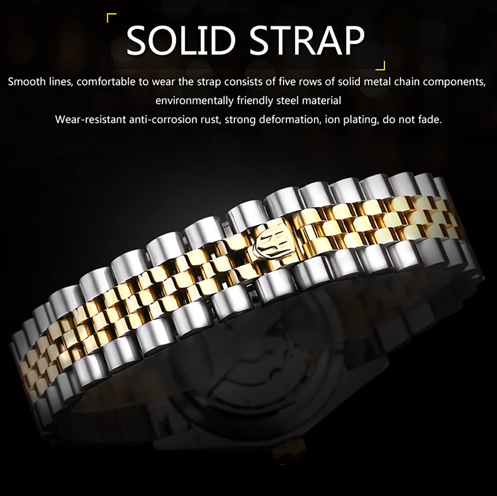 LOREO Men's Luxury Gold Quartz Watch with Diamond Dial, Stainless Steel Bracelet & Sapphire Glass - Classic Dress Watch with Date Display, 50M Waterproof - Perfect for Business, Formal Events & Gifting