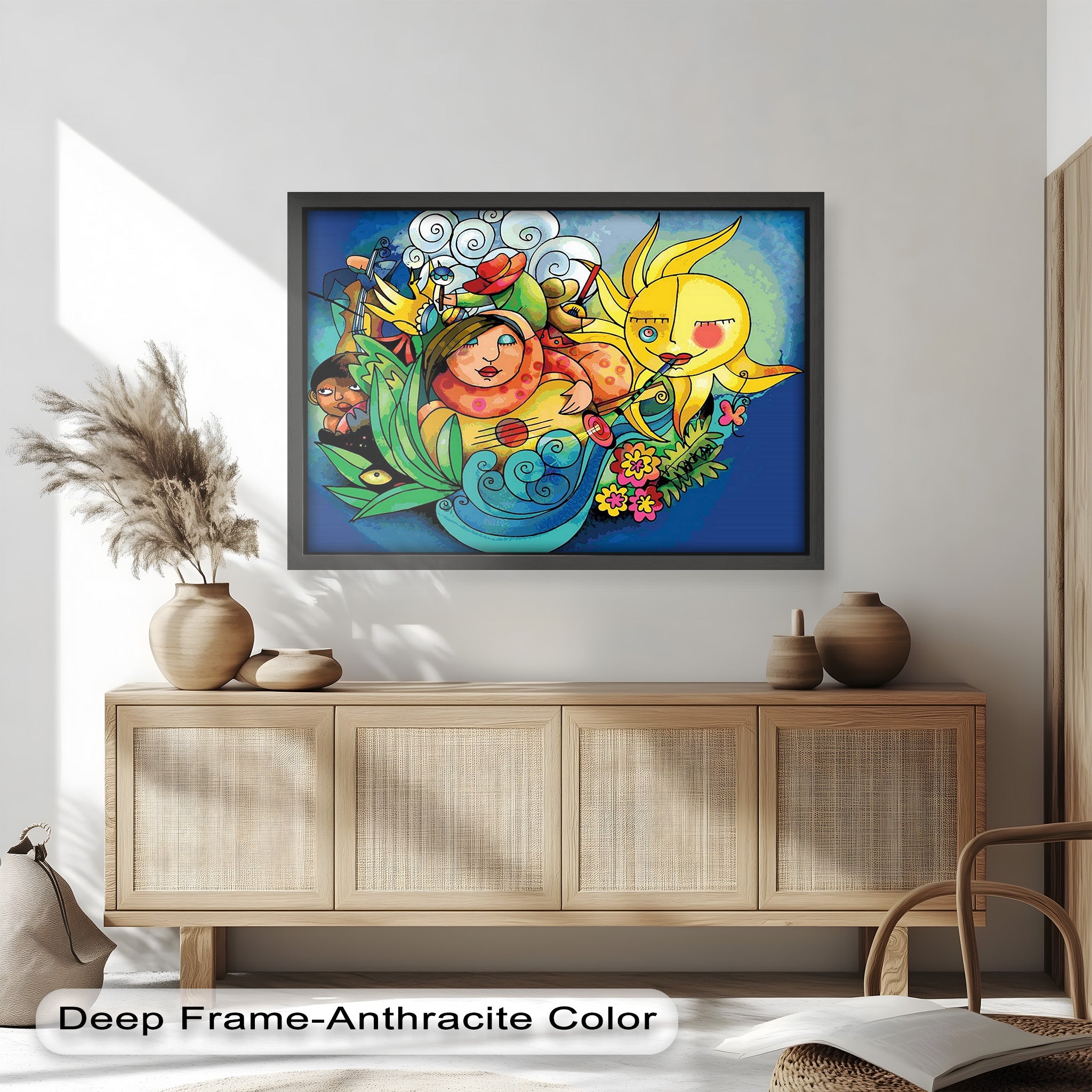 Vibrant Surreal Art Print - Framed Sunshine Oil Painting for Living Room, Bedroom & Office Decor | Modern Abstract Wall Art