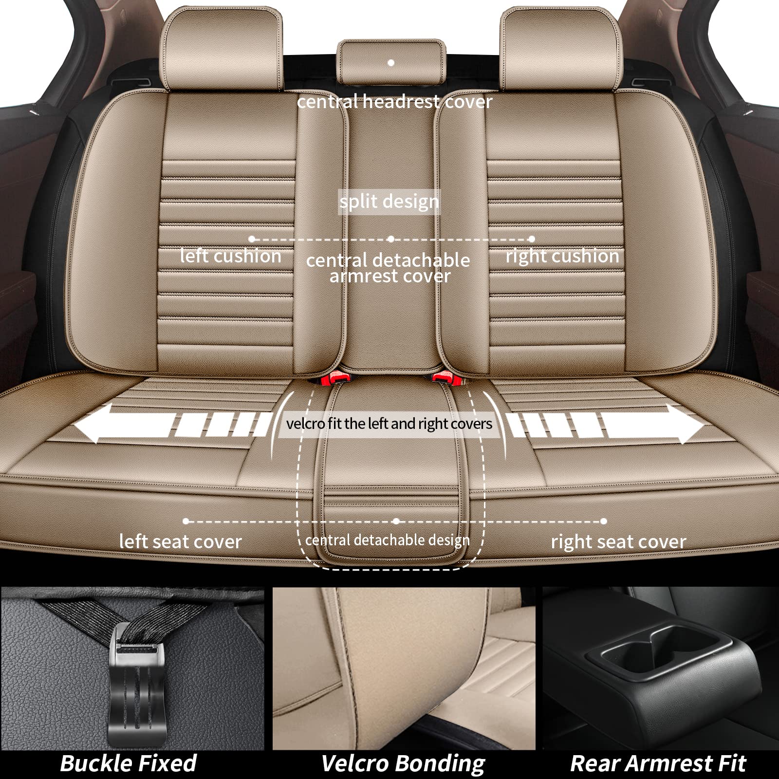 2003-2017 Honda Accord Waterproof Faux Leather Seat Covers Full Set (5 Seats) - Beige | Airbag Compatible Car Seat Protectors for Daily Commute & Road Trips