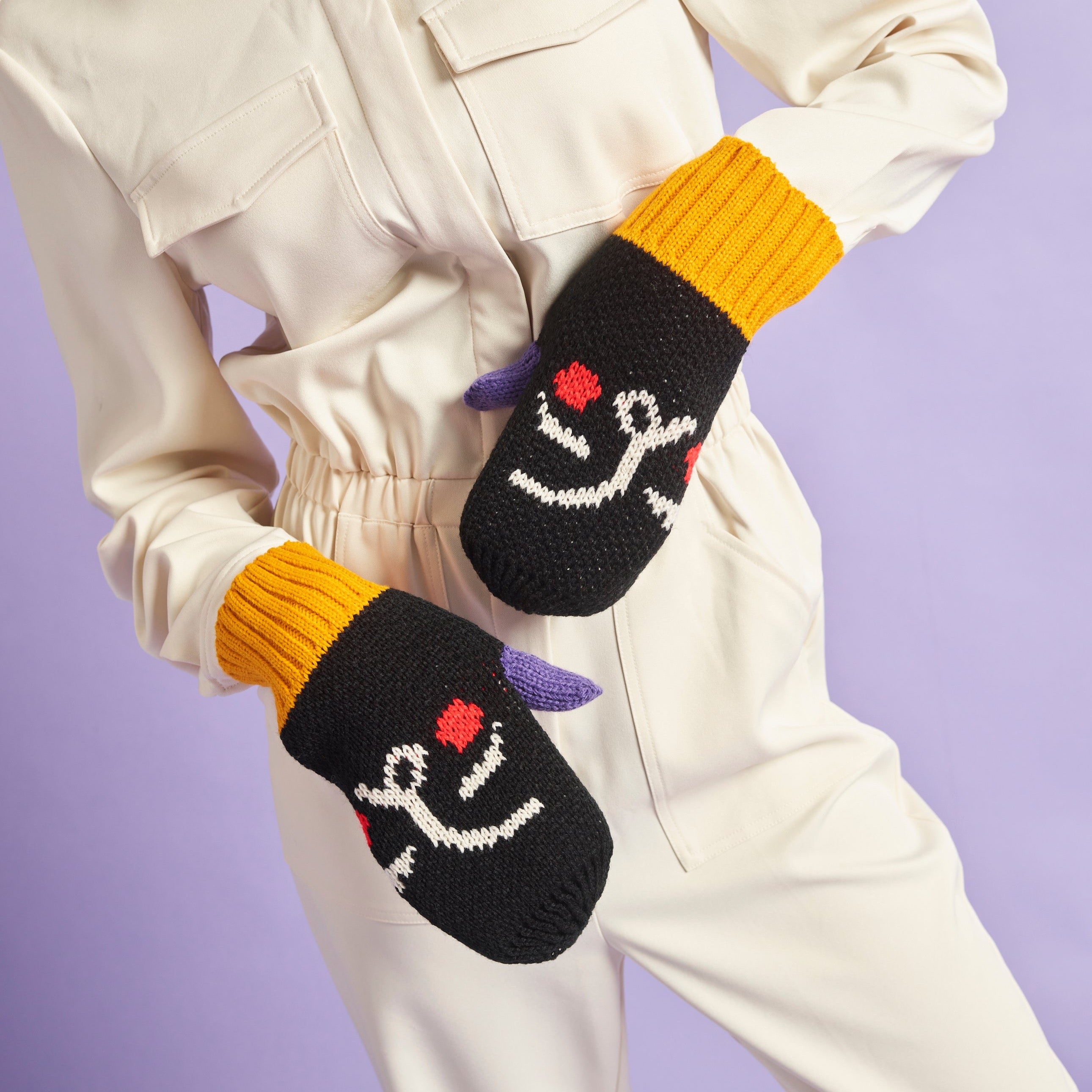 Miss Pompom Abstract Knit Mittens - Warm Winter Gloves for Women - Perfect for Cold Weather, Snow Activities, and Fashion Accessories