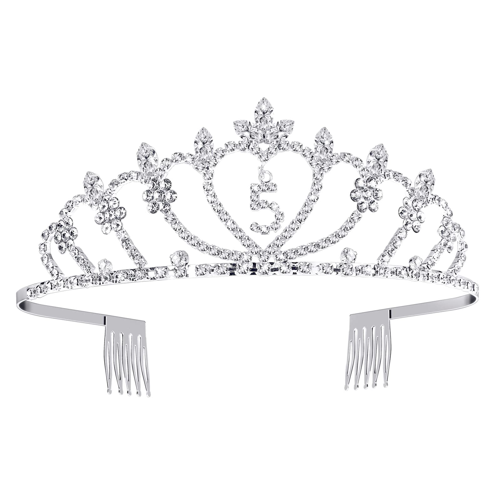 Girls 5th Birthday Crown Tiara - Crystal Rhinestone Princess Headband for 5 Year Old Girls | Happy Birthday Party Accessory | 1 Count Metal Tiara for Birthday Celebrations, Photo Shoots & Special Occasions