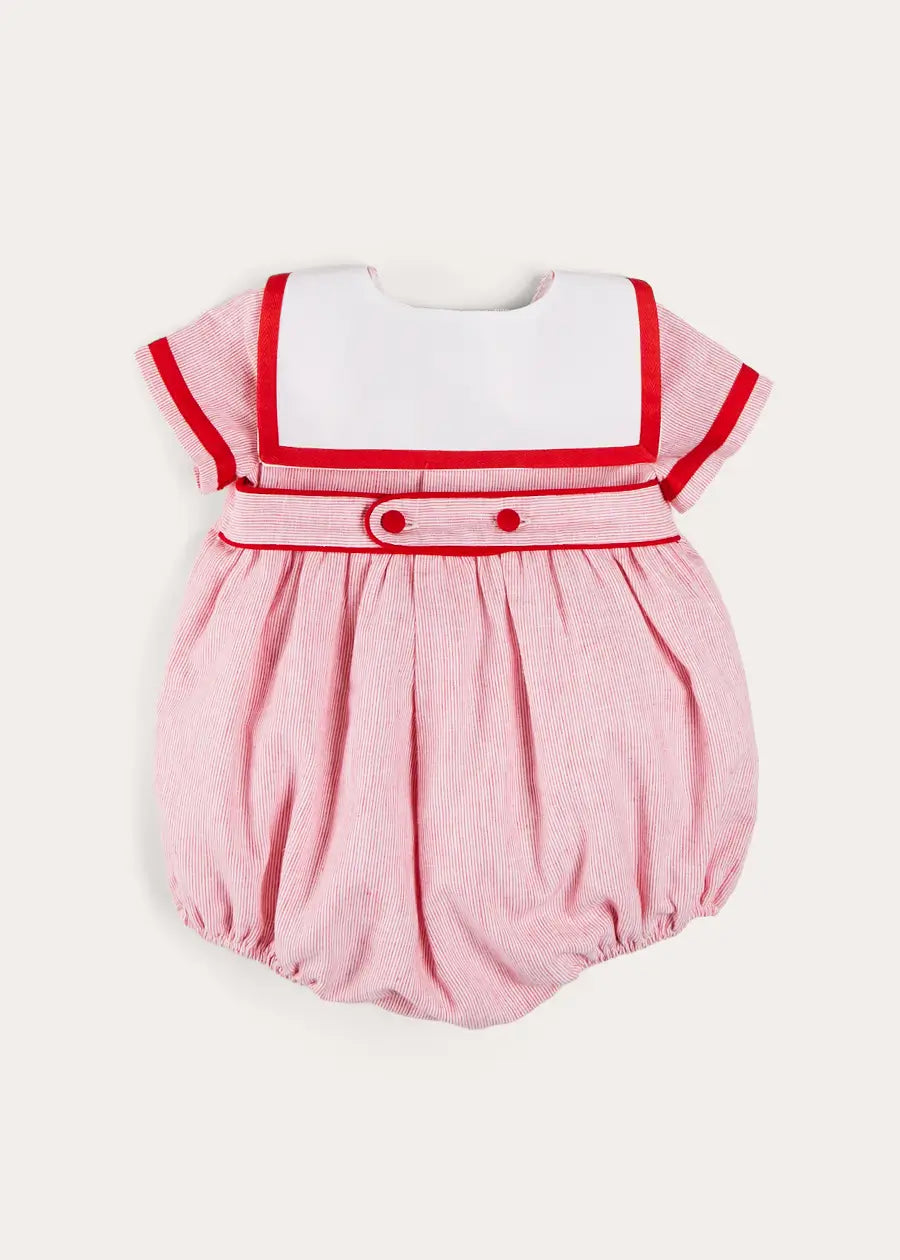 Lawrence Striped Mariner Collar Short Sleeve Romper for Baby Boys & Girls - Red (6 Months to 3 Years) | Casual Outfit, Beach Wear, Summer Playtime