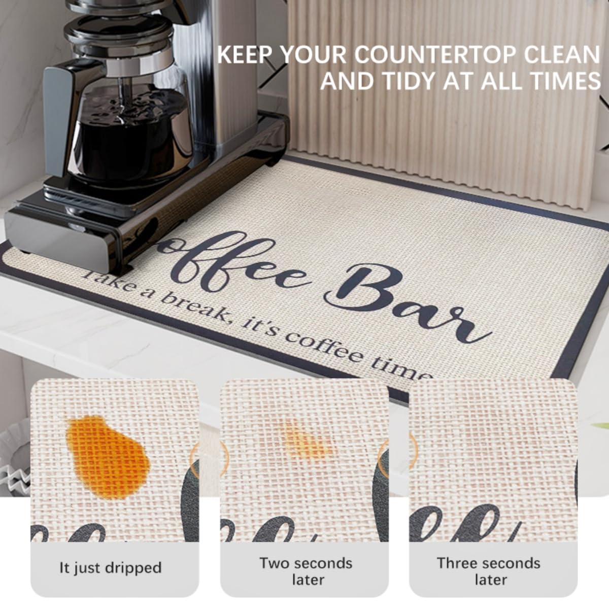 Super Absorbent Coffee Mat for Dishes & Pots - 15.7x11.8in - Kitchen Drying Solution