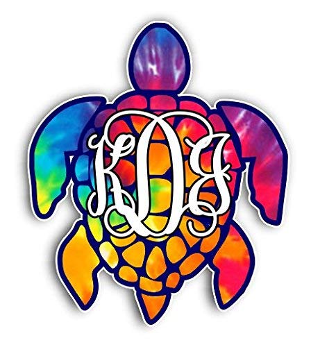 Rainbow Tie Dye Sea Turtle Monogram Car Decals - Waterproof Vinyl Stickers (5