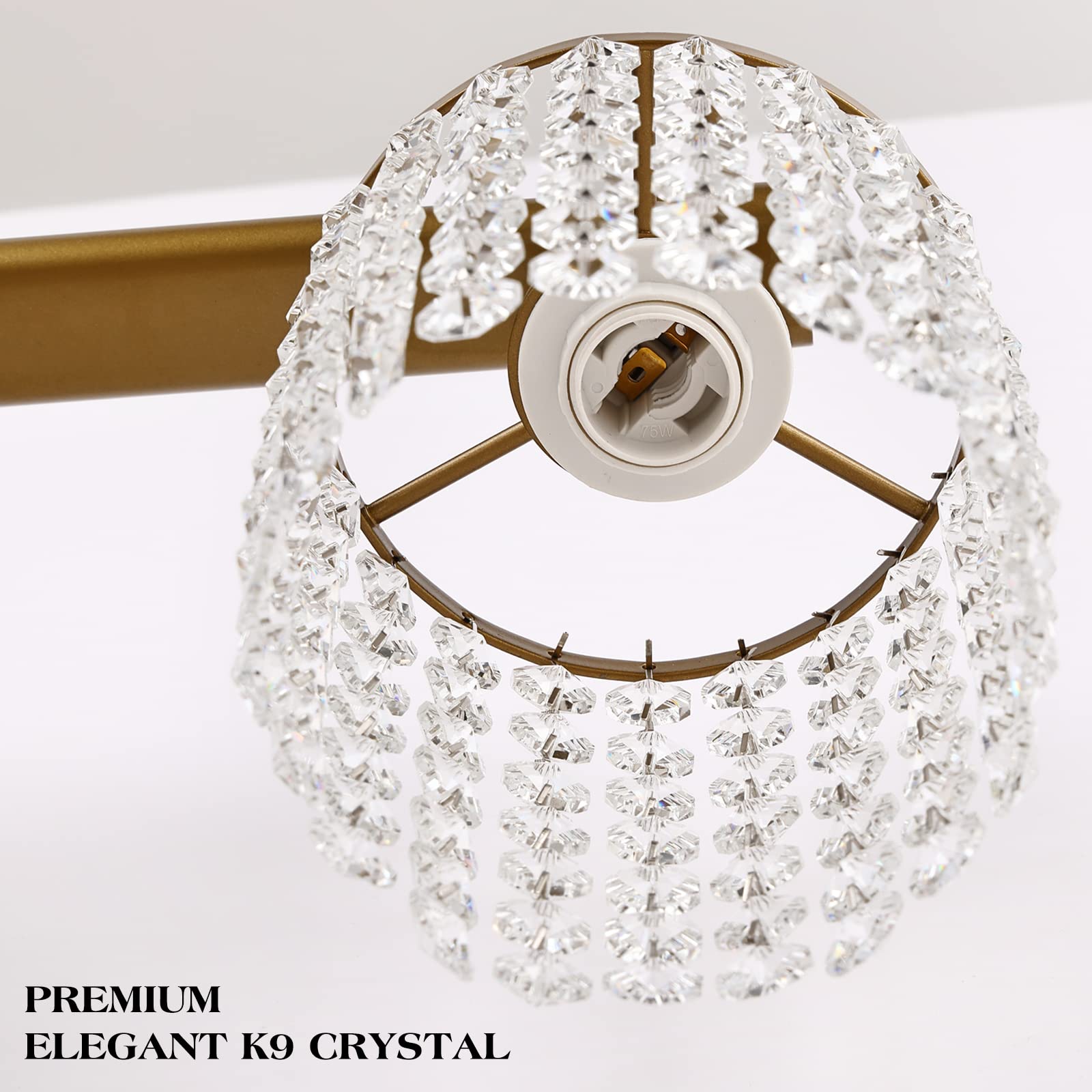 4-Light Crystal Gold Vanity Lights - Modern Wall Sconce Lighting for Bathroom Mirror, Bedroom Dresser & Makeup Area - Elegant Hollywood Style Fixture with Clear Prisms
