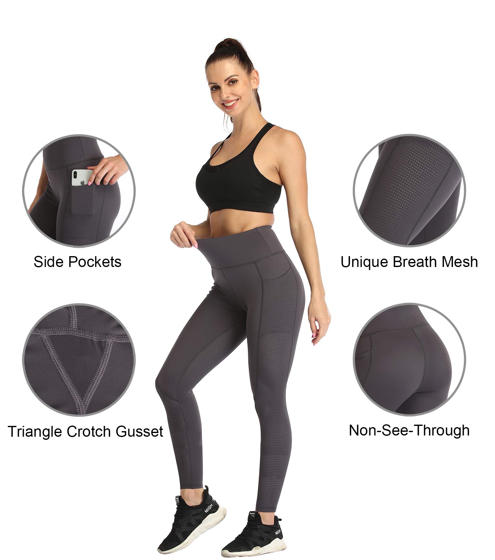 RAYPOSE Women's High Waist Workout Leggings with Pockets - Plus Size Gym Yoga Capri Pants with Mesh Cut Out Design for Running, Training & Lounge Wear