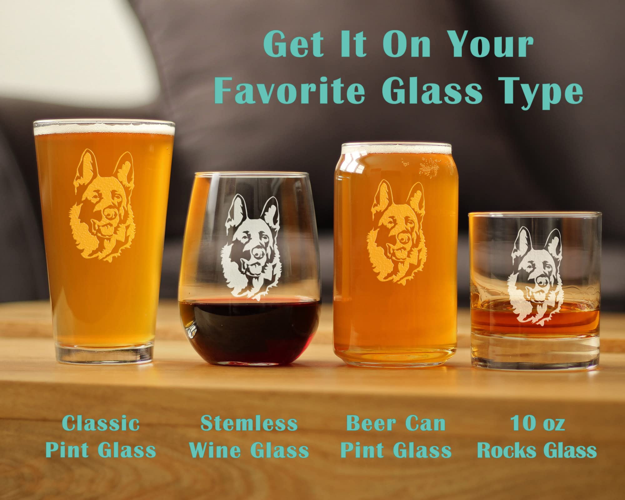 German Shepherd Happy Face Pint Glass - Funny Beer Mug Gift for Dog Lovers - Perfect for Parties, Gifts & German Shepherd Decor - Great for Beer, Ale & Cocktails at Home or Bars