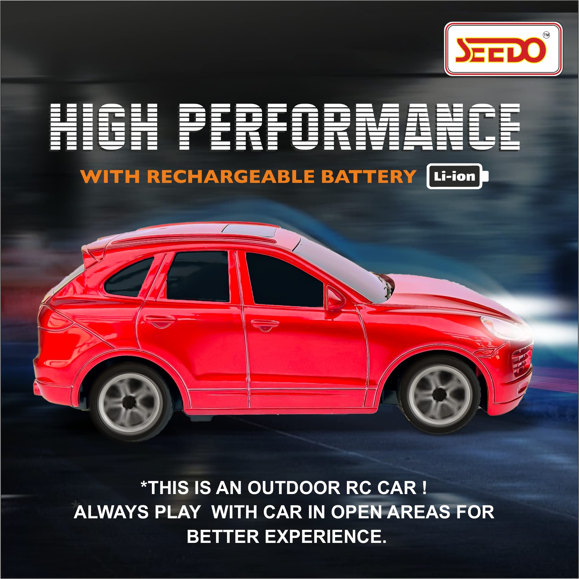 SEEDO 1:24 Scale Rechargeable RC Car Toy - Metallic Anti-Scratch, Impact Resistant Body with LED Lights - Fast Remote Control Vehicle for Kids Ages 8+ (Red) | Perfect for Indoor Racing, Birthday Gifts & Outdoor Play