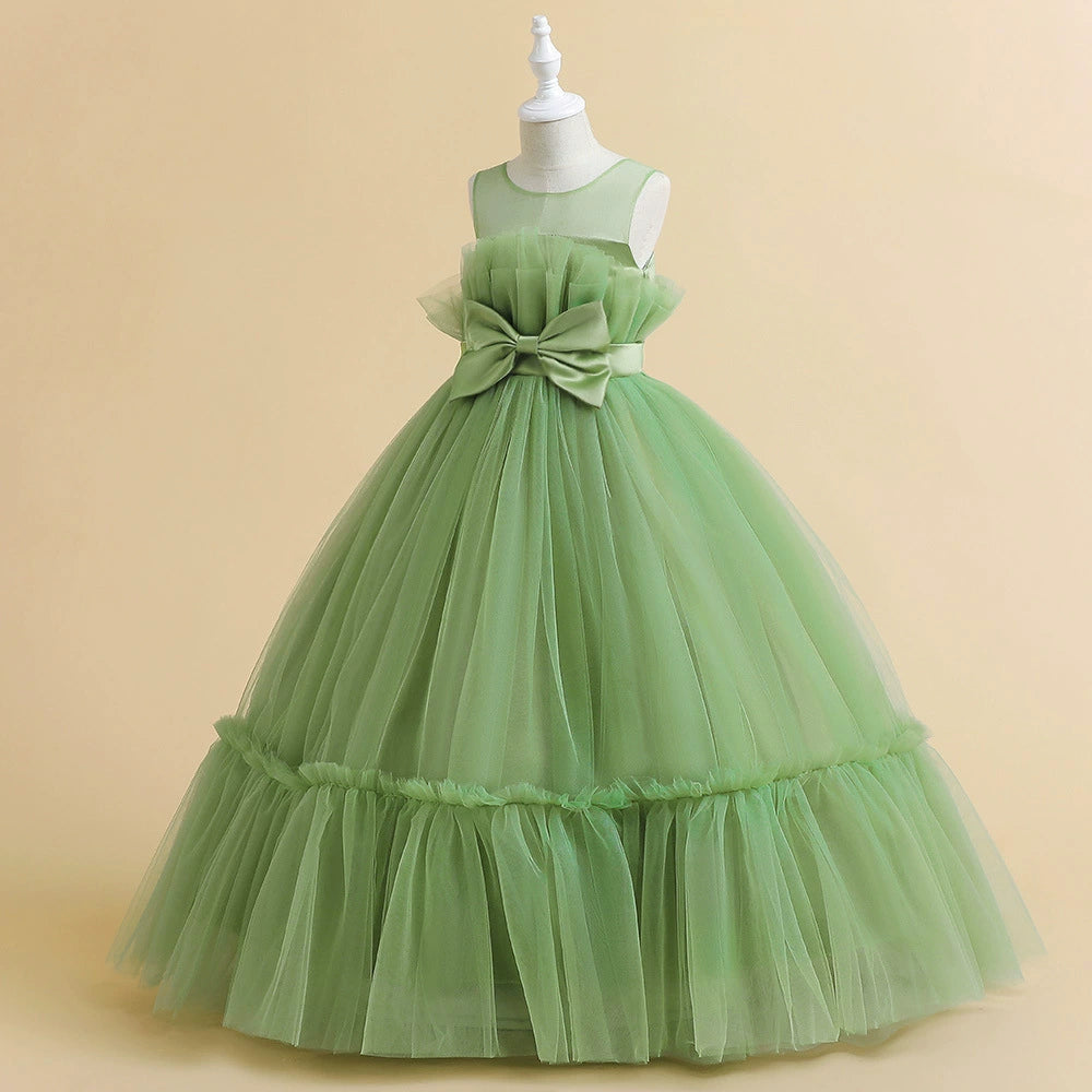 Green Princess Round Floor Length Tulle Flower Girl Dress - Perfect for Weddings, Baptisms & Special Occasions