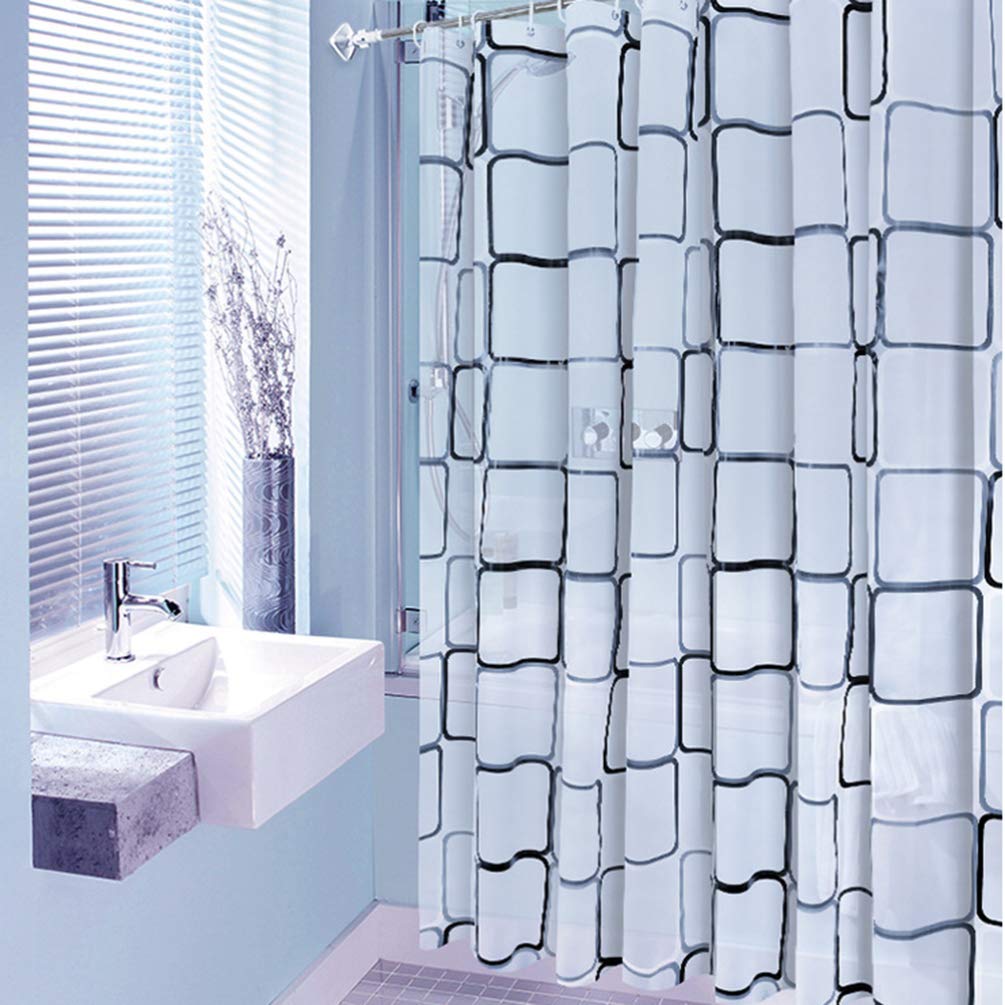 Waterproof Cartoon Lattice Shower Curtain Liner - Cabilock Bathtub Insert Fabric Shower Curtain with Grid Design for Bathroom Decor, Kids' Room & Water-Themed Spaces