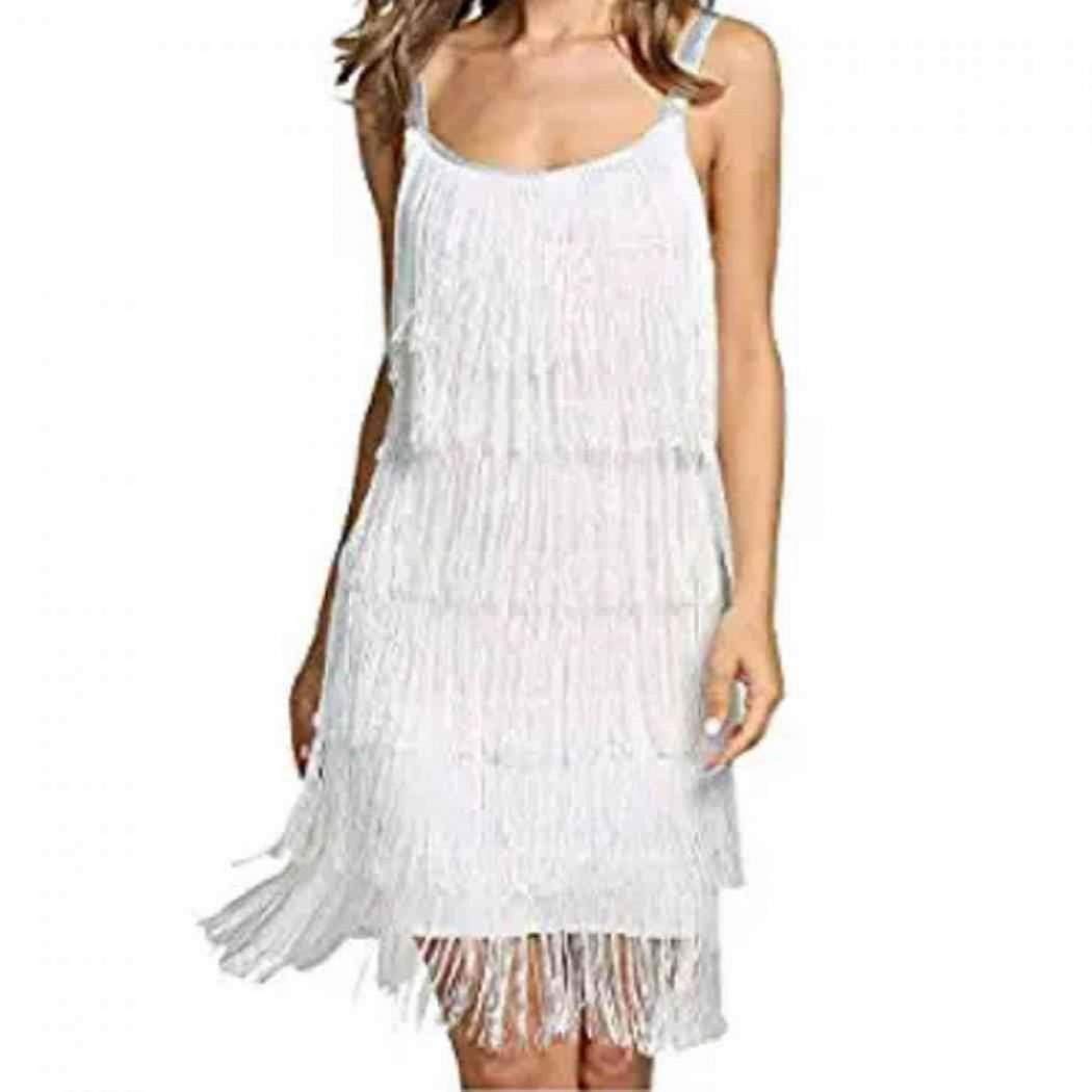 1920s Fringe Sling Dress - Vintage Gatsby Cocktail Party Dress for Women (White, Size S) | Flapper Costume for Roaring 20s Theme Parties, Halloween & Swing Dance Events