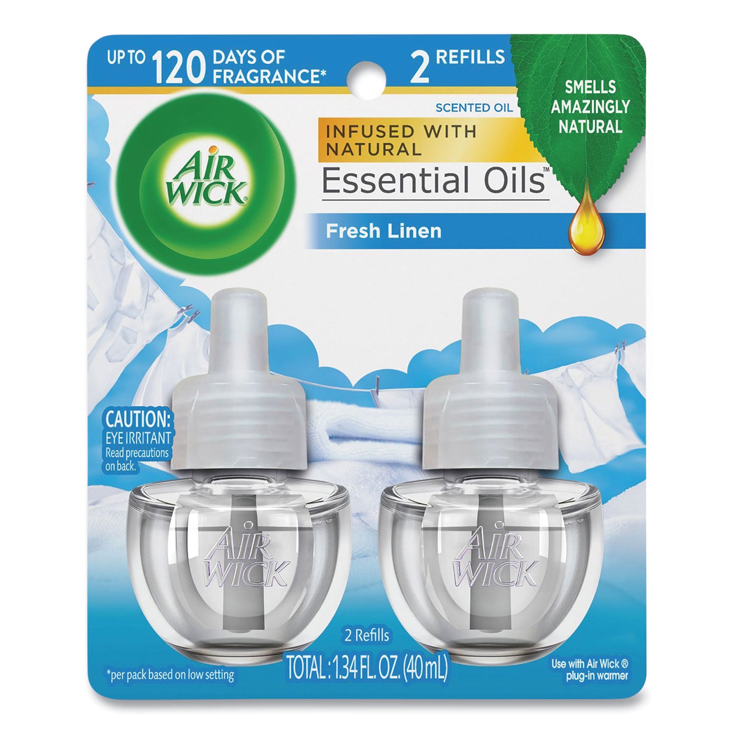 Air Wick Scented Oil Twin Refill - Fresh Linen Fragrance, 0.67 Oz (2-Pack, 6 per Carton) | Long-Lasting Home & Room Air Freshener for Living Room, Bedroom, Office & Bathroom