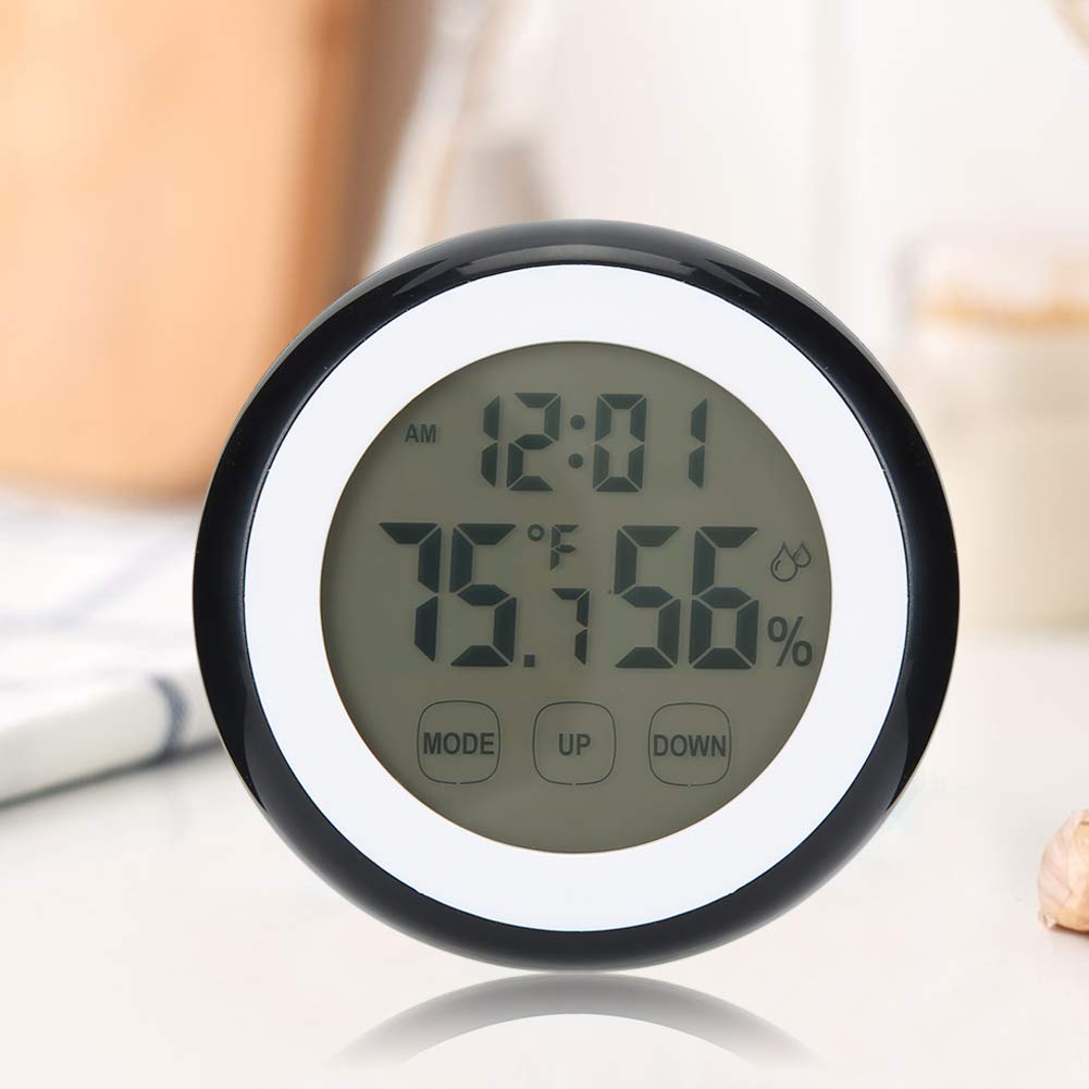 Digital Alarm Clock with Touch Control, Temperature & Humidity Display - Round Design for Heavy Sleepers, Bedside Table, Home & Office Use