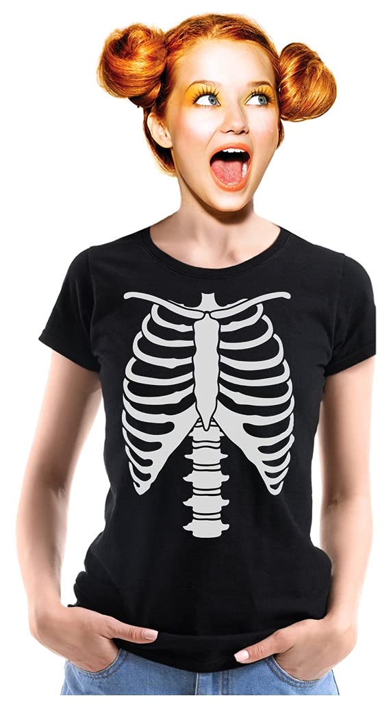 Skeleton Shirt for Women - Halloween Rib Cage Tee for Party & Cosplay