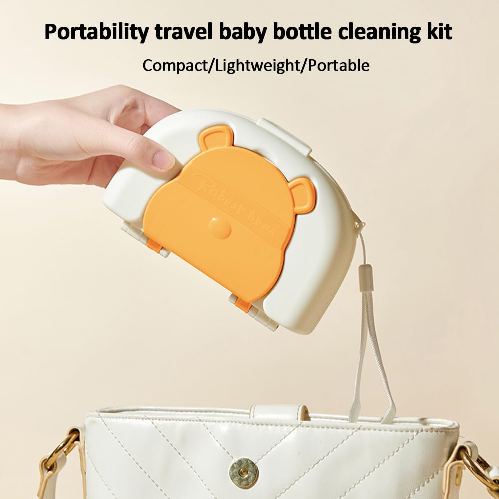 6-in-1 Baby Bottle Drying Rack & Cleaning Set with Silicone Brushes, Soap Dispenser & Storage Box - Perfect for Sterilizing, Drying and Organizing Baby Bottles, Pacifiers and Breast Pump Parts (Brown)