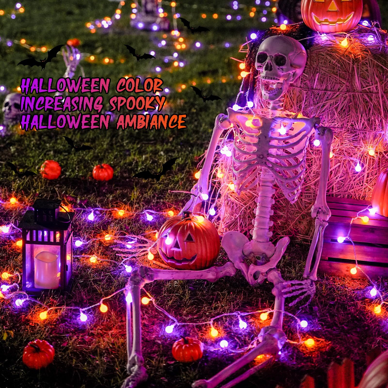 JMEXSUSS 100 LED Orange & Purple Connectable Globe String Lights - 33ft Plug-in with Remote, 8 Lighting Modes for Indoor/Outdoor Christmas Decor, Bedroom, Party & Carnival Lighting | Perfect for Holiday, Wedding, Garden & Patio Decorations