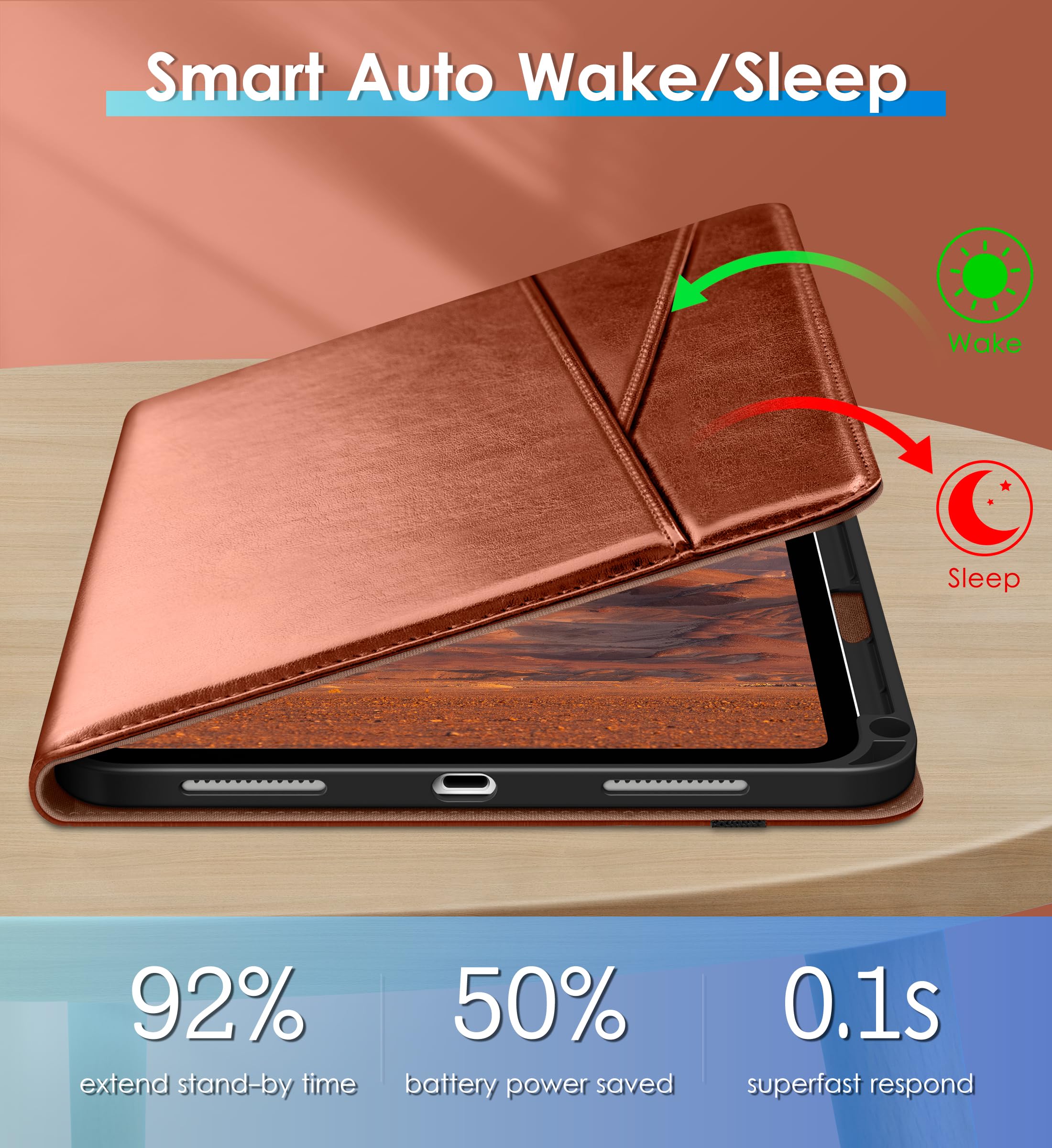 DTTO 360° Rotating Leather Case for iPad 11th Gen (2025) & 10th Gen (2022) - Premium Folio Stand Cover with Apple Pencil Holder, Brown - Perfect for Work, Study & Travel