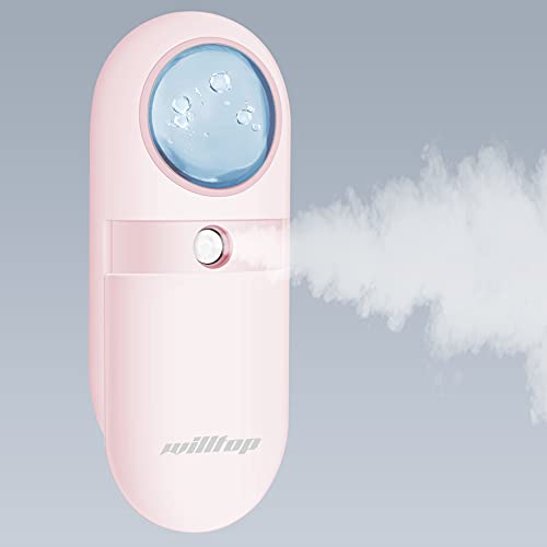 Wiltop Nano Facial Steamer - Portable Cool Mist Steamer for Hydration & Moisturizing | Large Spray Volume Handheld Device for Skin Care, Makeup Removal & Eyelash Extensions | Perfect for Home Spa, Travel & Salon Use (Pink)