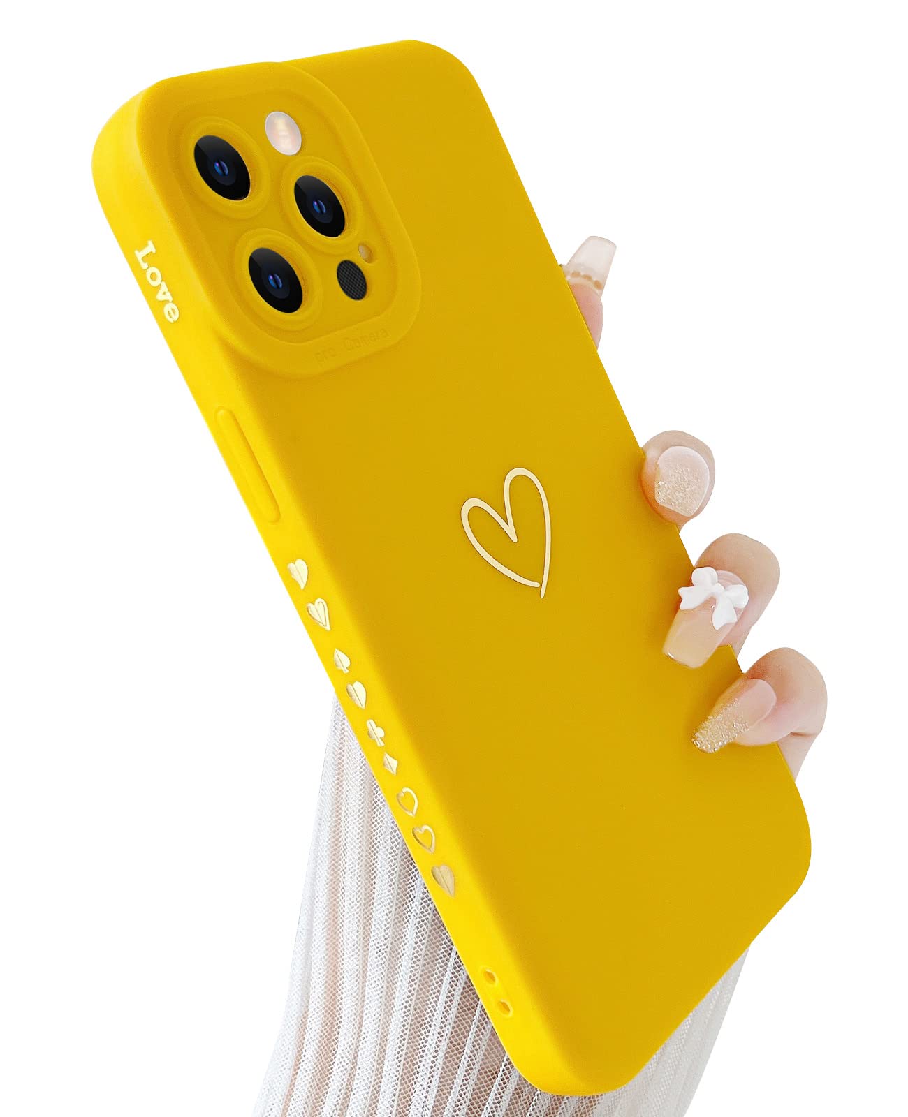 Cute Luxury Heart Phone Case Compatible with iPhone 12 Pro Max - Shockproof Soft TPU Cover with Side Pattern & Full Camera Protection for Women & Girls (6.7