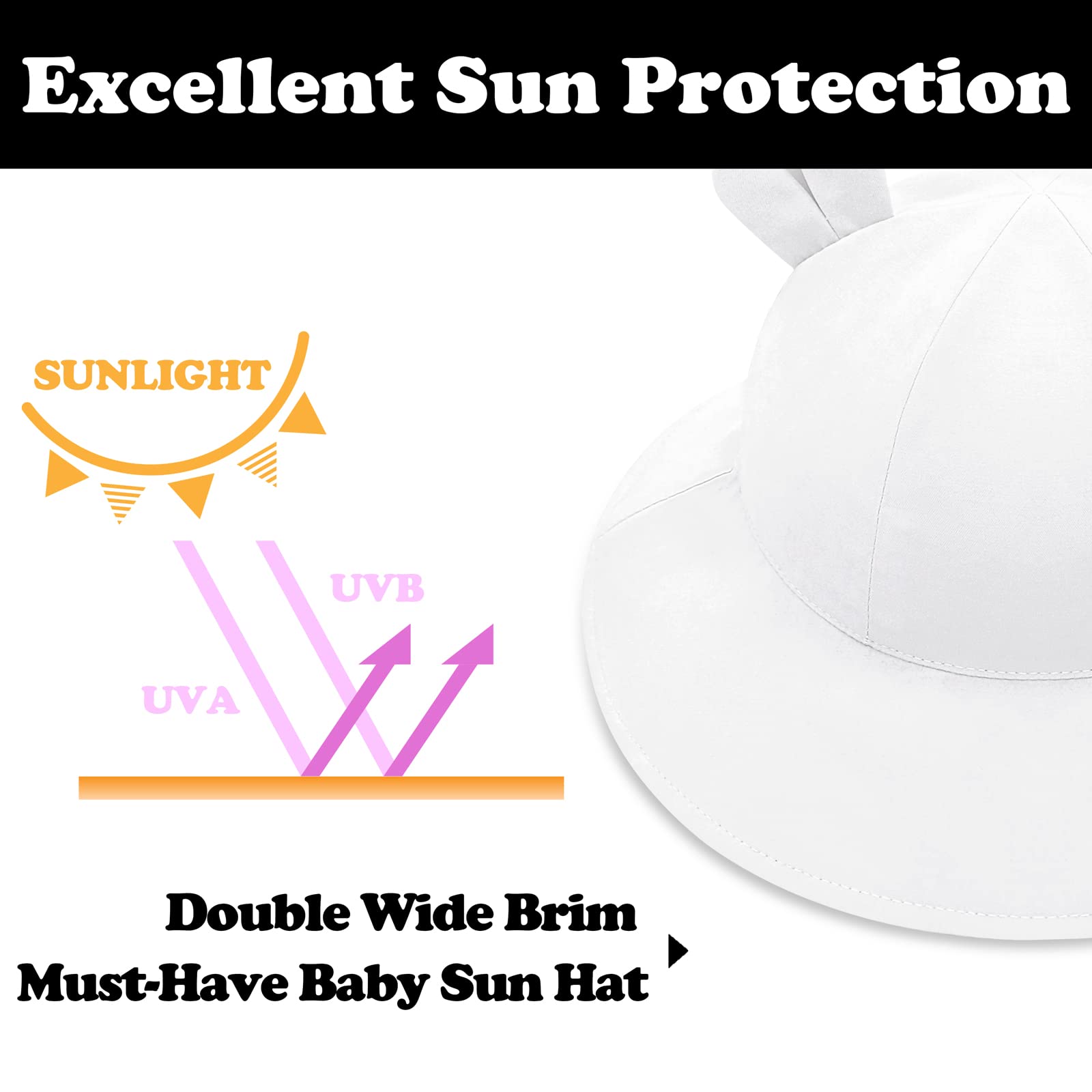 UPF 50+ Baby Sun Hat with Bear Ears - Wide Brim Toddler Hats for Boys & Girls - Infant Sun Protection for Beach, Park & Outdoor Activities