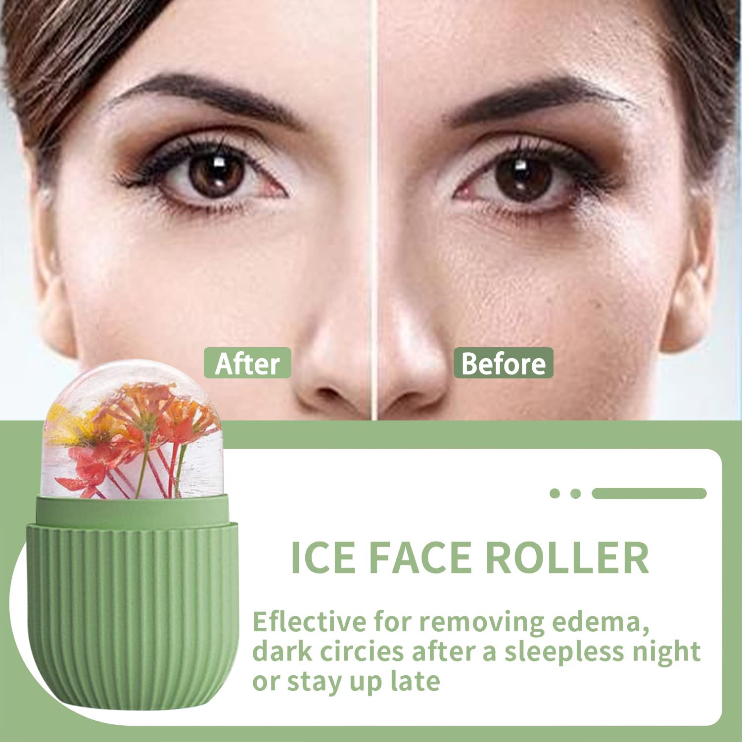 SYMFLOOR Ice Roller for Face & Eye - Cooling Facial Massager for Puffiness Relief, Dark Circles & Fine Lines | Skin Care Tool to Brighten, Hydrate & Shrink Pores | Includes Ice Holder Mold & Face Puff | Perfect for Morning Routine, Post-Workout Recovery & Spa Night Self-Care