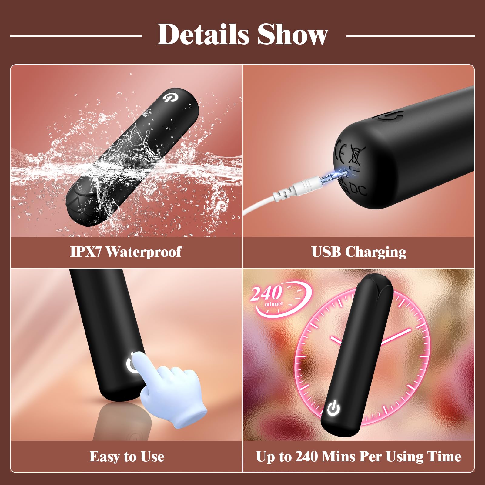Rose Bullet Vibrator for Women - 10 Vibration Modes, Silicone Clit & Nipple Stimulator with Rose Tip, Mini Pocket Vibrator for Travel & Discreet Use | Perfect for Solo Play, Couples Foreplay & Sensual Massage