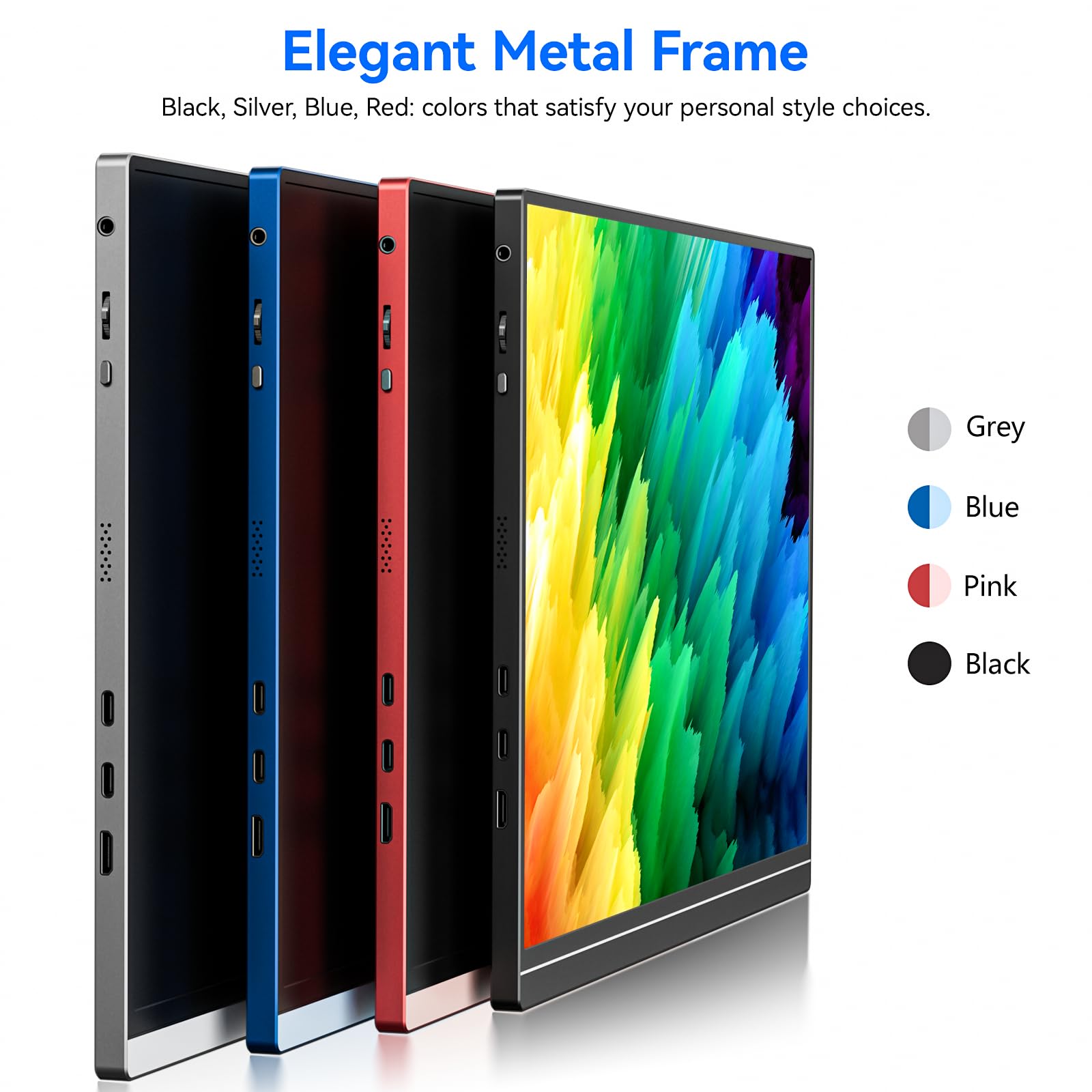 16Inch Portable Monitor for Laptop - 1920x1200P FHD IPS 16:10 External Display with 100% sRGB, Aluminum Stand, USB-C & Mini HDMI - Compatible with PC, Phone, Office - Perfect for Remote Work, Gaming & Travel