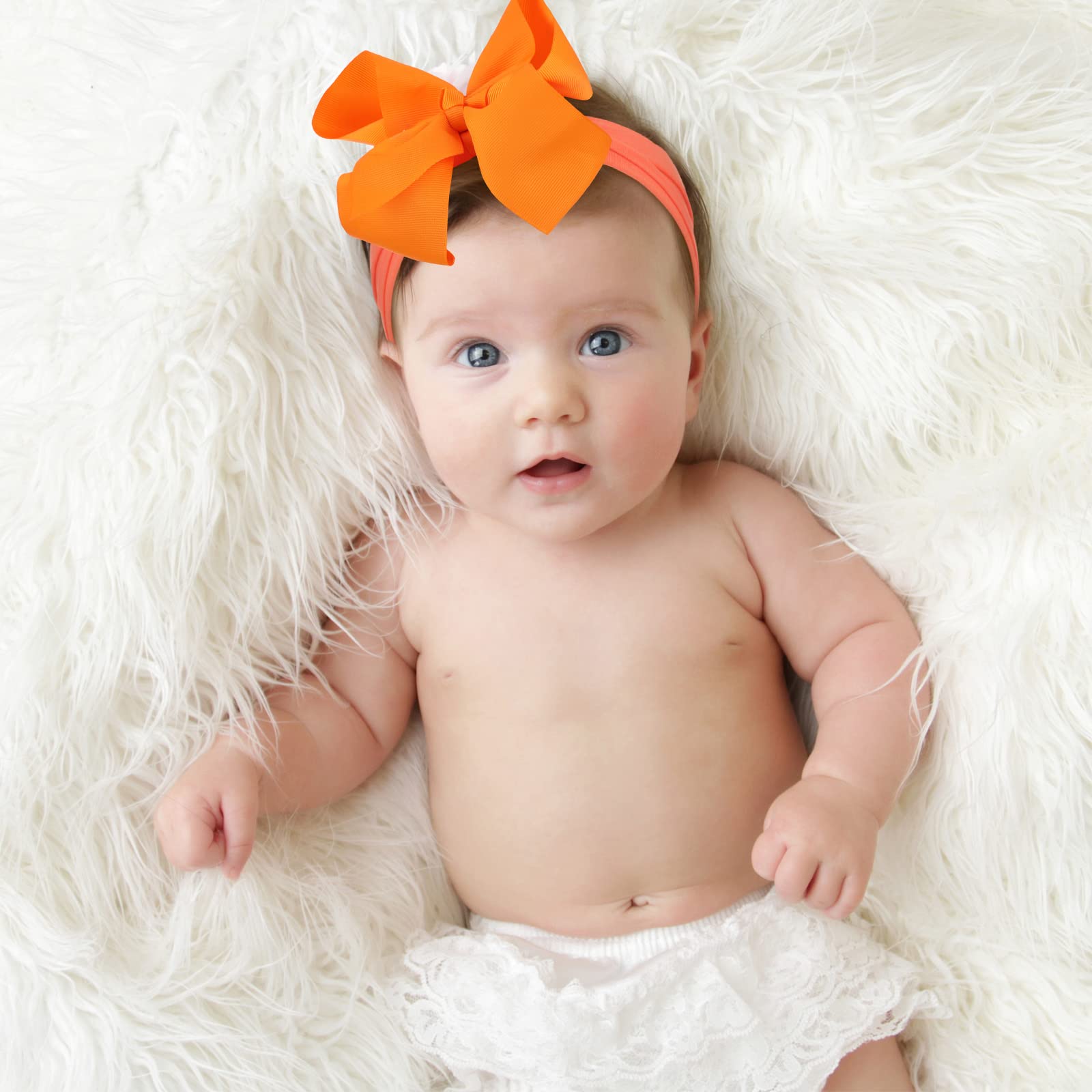 Hoteam 50 Pcs Baby Girls Large Bows Headbands - 6.3 Inch Soft Wide Turban Headbands with Elastic Nylon - Hair Accessories for Newborns, Infants, Toddlers & Kids - Perfect for Birthday Parties, Photo Shoots & Daily Outfits
