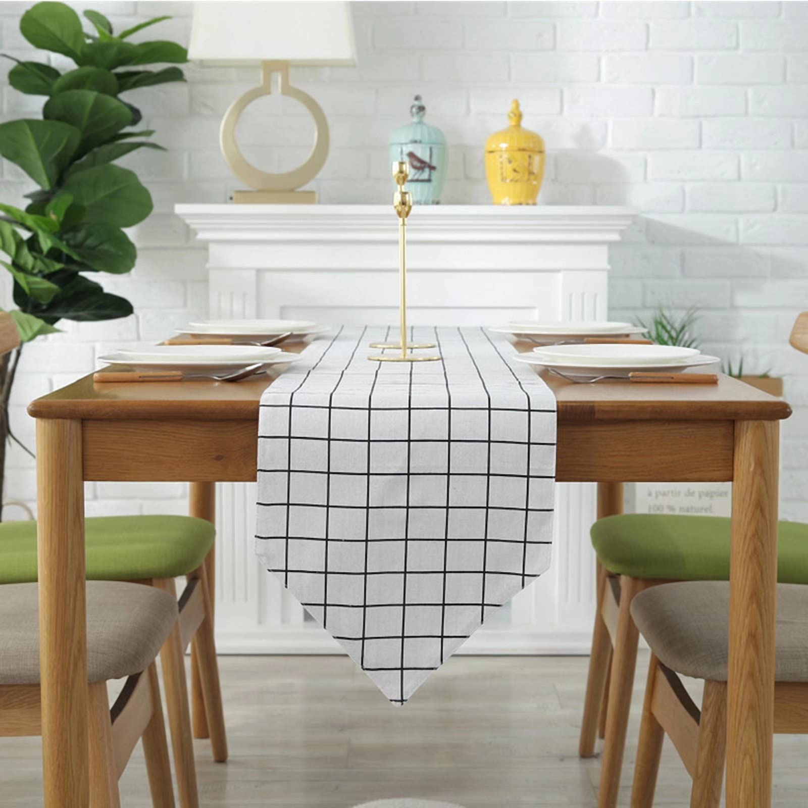 Geometric Plaid Cotton Table Runner - 11.8