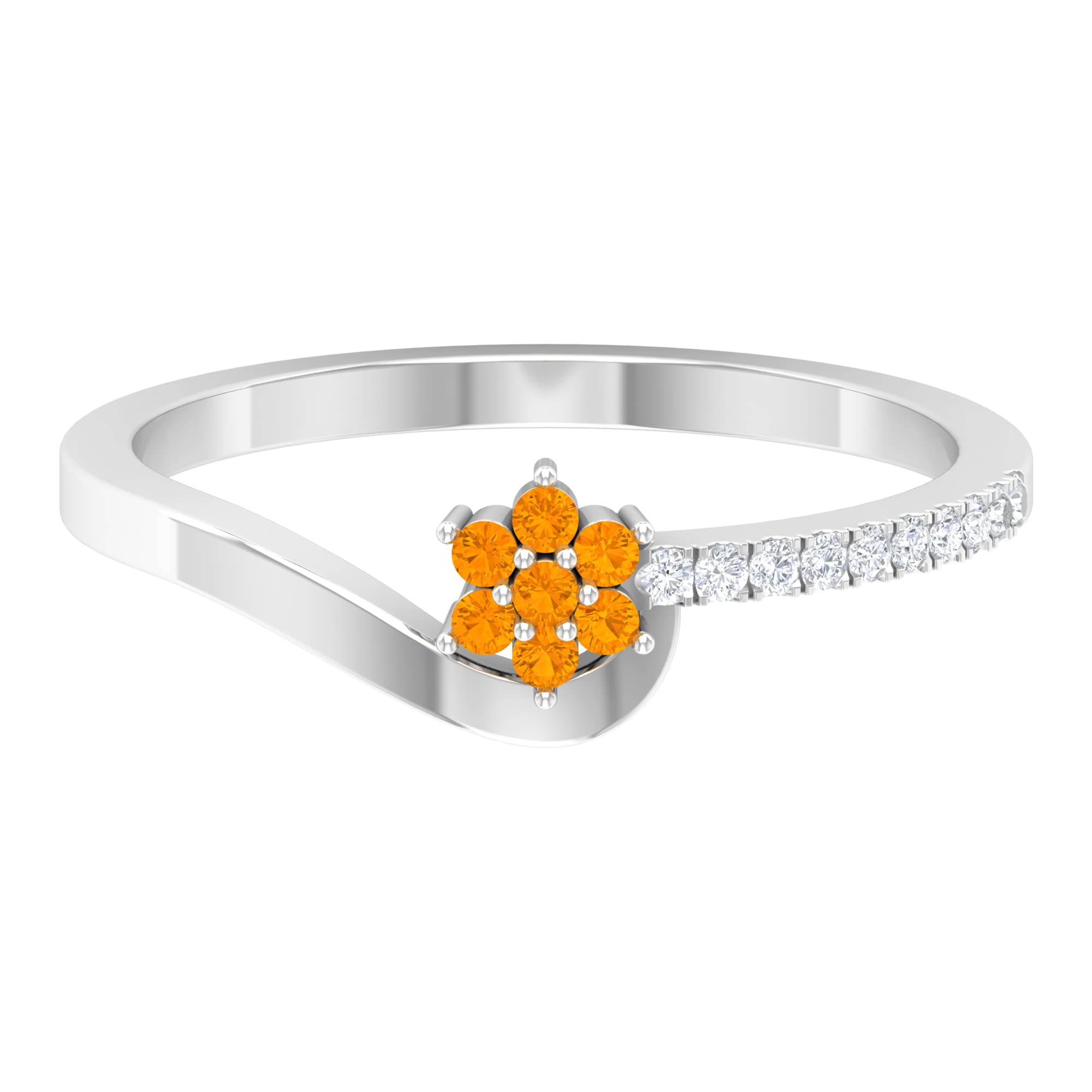 1/4 CT Natural Orange Sapphire & Diamond Flower Ring for Women - 14K Solid Gold Engagement, Wedding, Anniversary Jewelry Gift