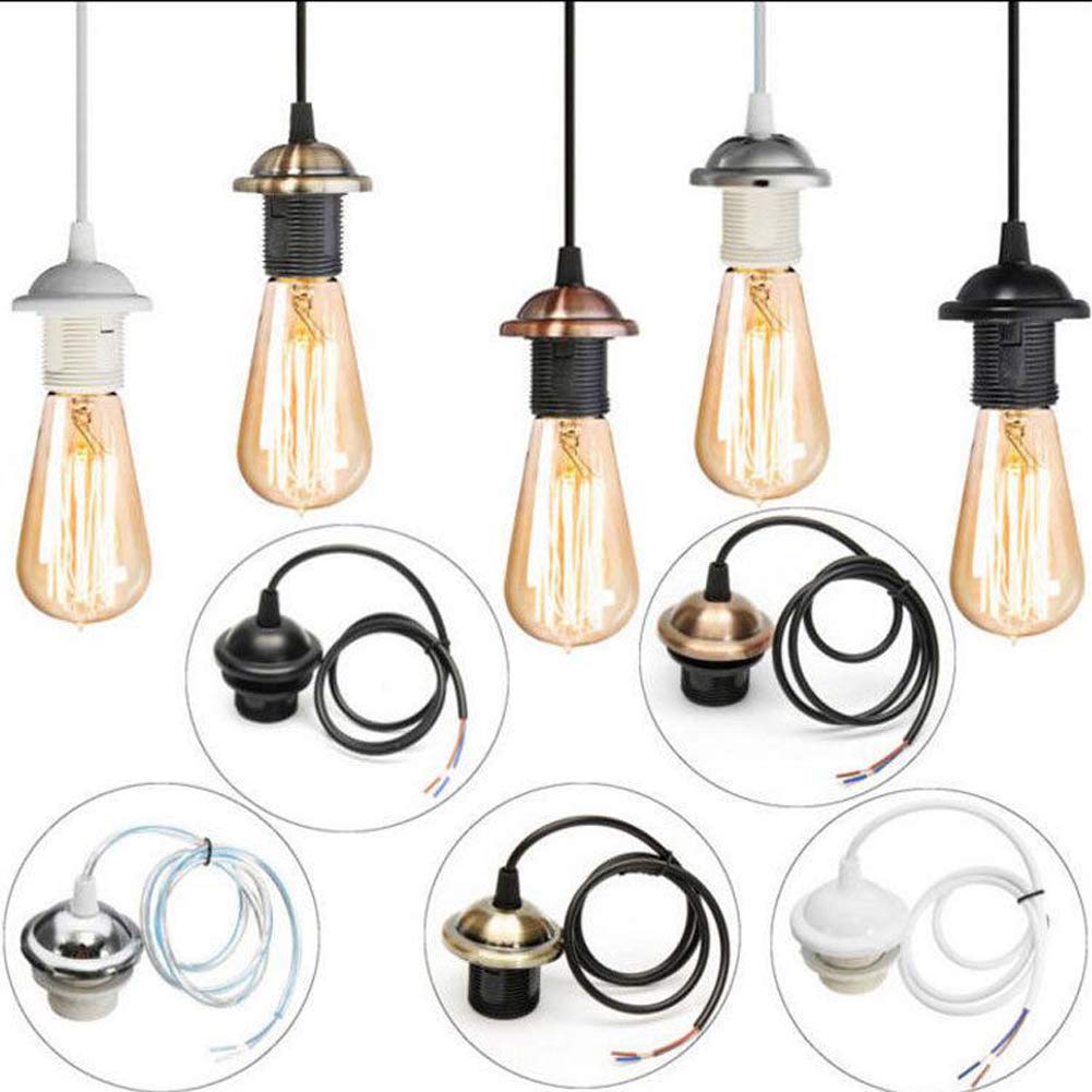 Vintage Retro Modern E27 Ceiling Pendant Light Fixture - White Hanging Lamp Holder with Suspension Kit for Living Room, Bedroom & Dining Room