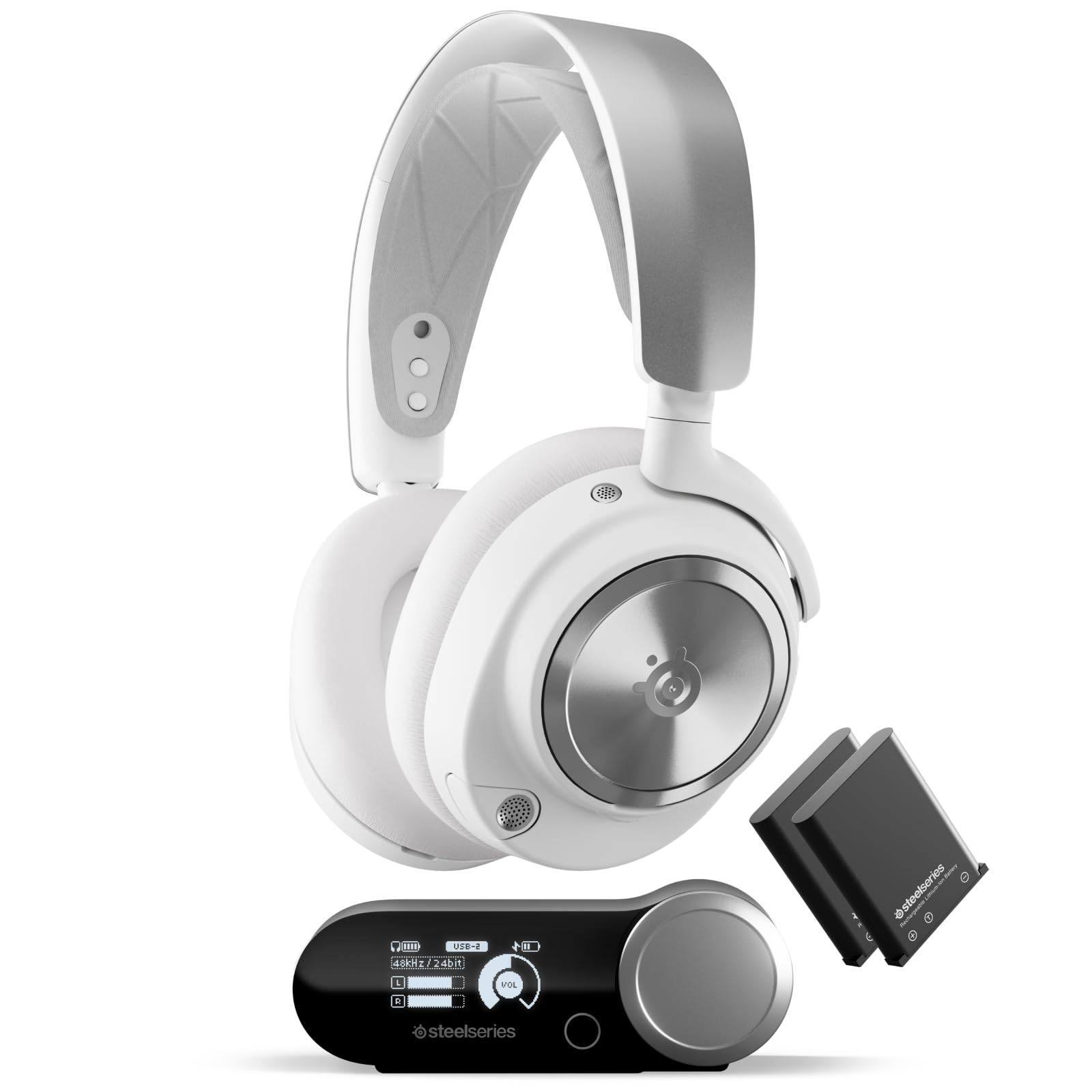 SteelSeries Arctis Nova Pro Wireless Gaming Headset with Active Noise Cancellation - Hi-Res Neodymium Drivers - Infinity Power System - ClearCast Gen 2 Mic - Multi-Platform Compatible (PC, PS5, Nintendo Switch, Mobile) - White - Perfect for Competitive Gaming, Streaming & Home Office Use