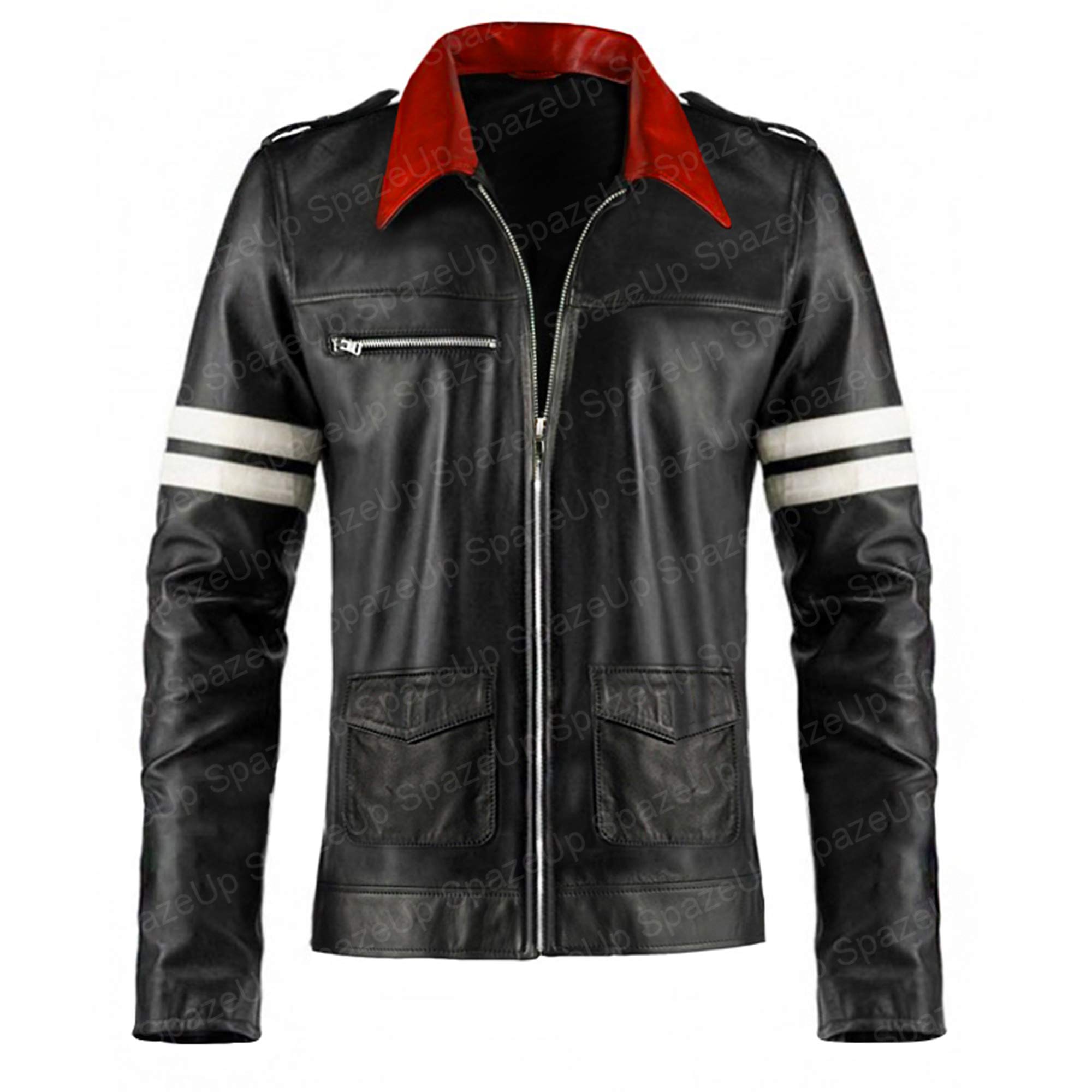 SpazeUp Men's Black Leather Jacket with Dragon Patch - Alex Mercer Style Gaming Jacket for Halloween & Cosplay | Perfect for Costume Parties, Comic Con & Streetwear Fashion