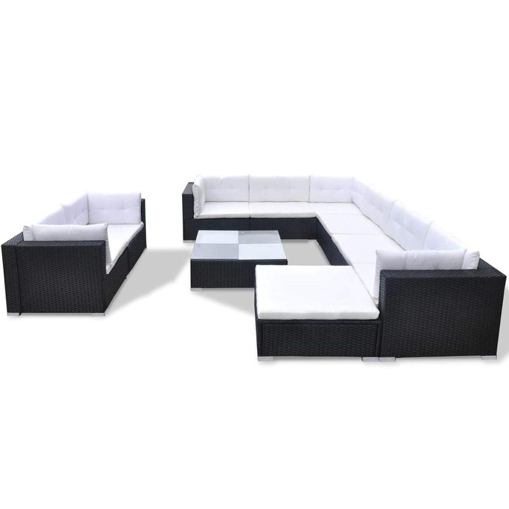 **10-Piece All-Weather PE Wicker Outdoor Patio Furniture Set - Black Poly Rattan Sectional Sofa with Cushions - Perfect for Garden, Poolside & Backyard Relaxation**