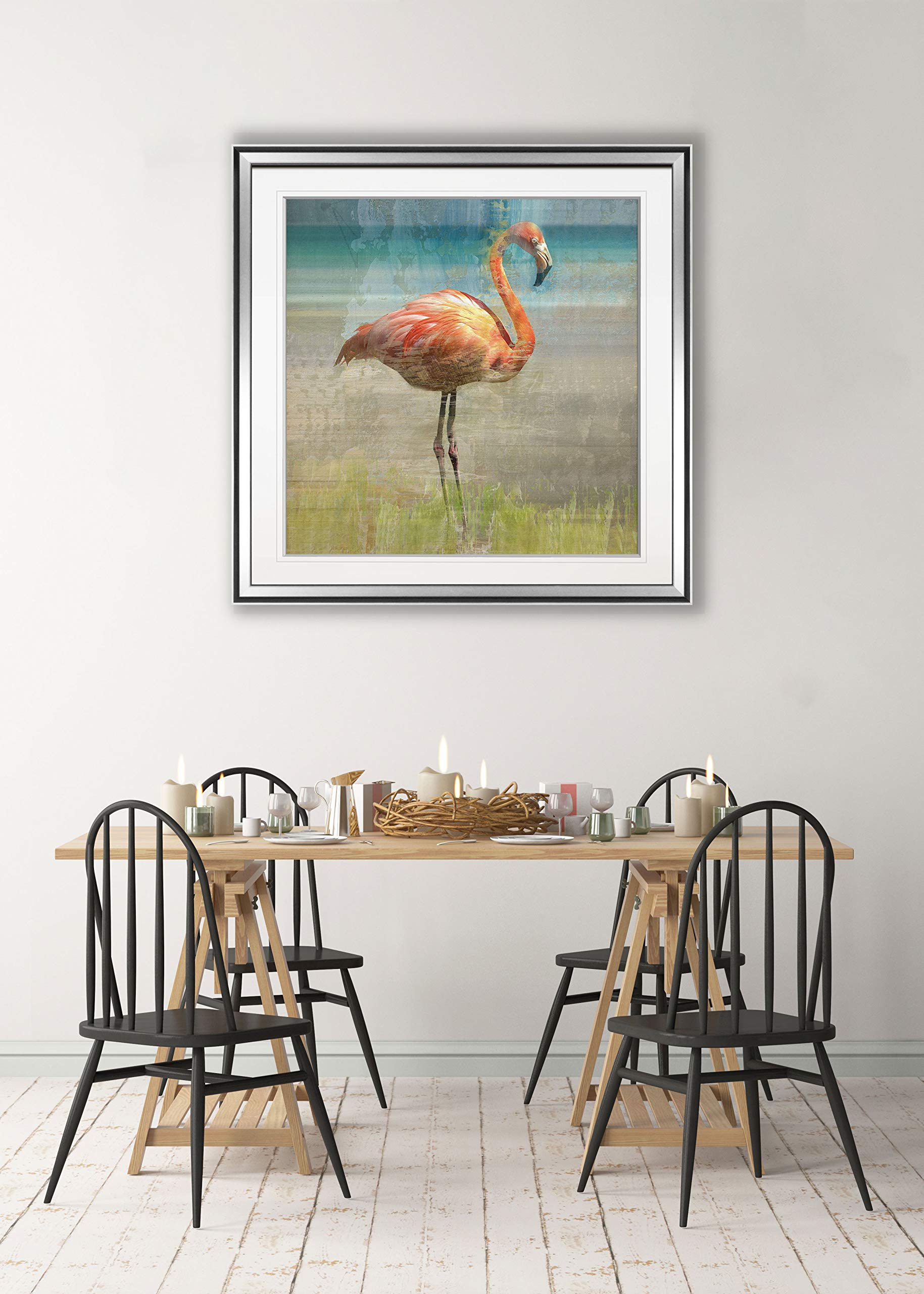 Flamingo Fancy I Bird Artwork - Seascape Giclee Canvas Prints - Framed Animal Wall Decor Painting for Living Room & Bedroom - Premium Gallery Quality Art