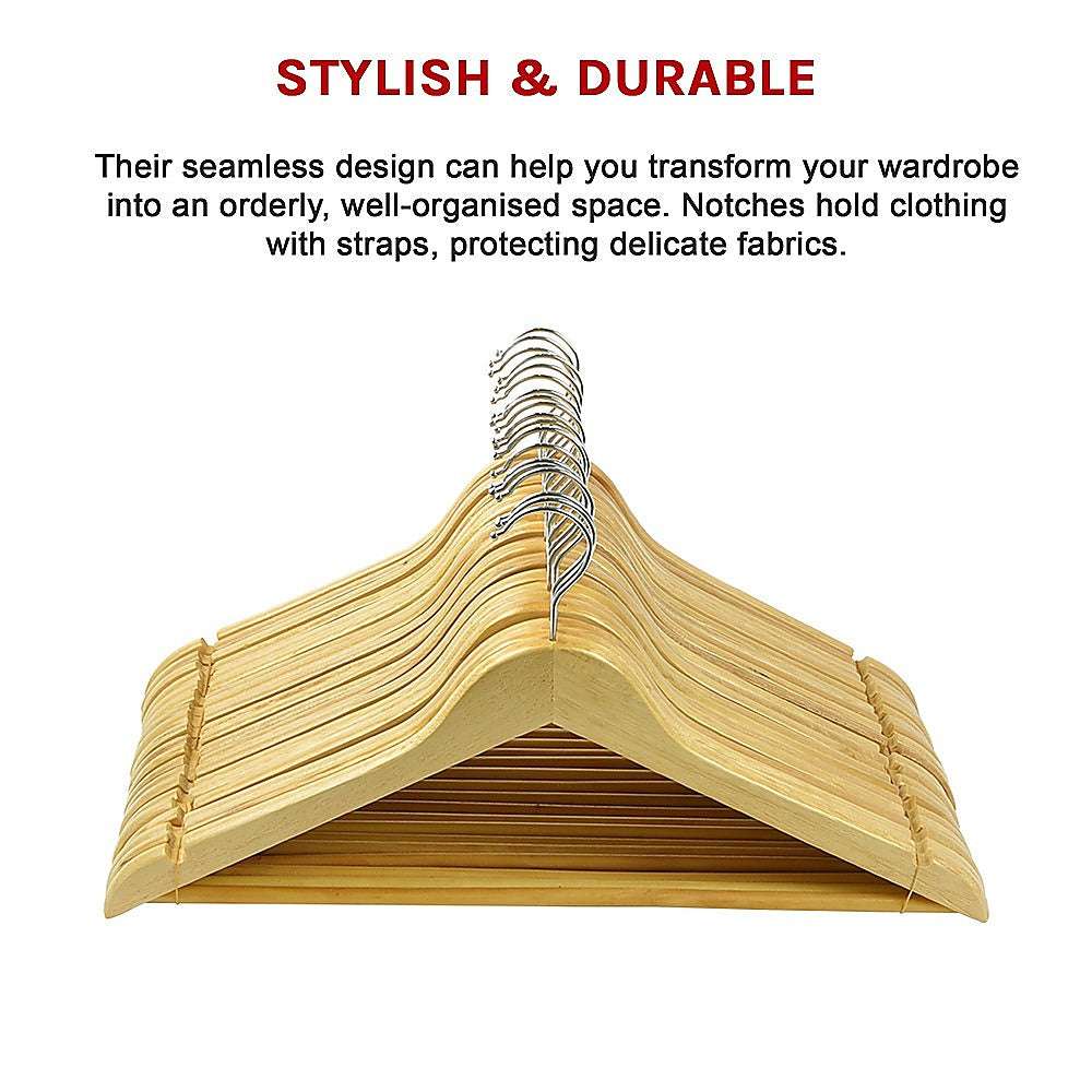120-Piece Wooden Clothes Hangers Set for Coats, Pants & Suits - Natural Wooden Hangers with Non-Slip Design - Perfect for Closet Organization, Wardrobe Storage and Retail Display