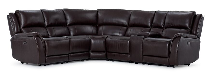 Cordova Leather 6-Piece Power Reclining Sectional Sofa Set in Dark Brown | Modern Living Room Furniture for Home Theater & Family Gatherings