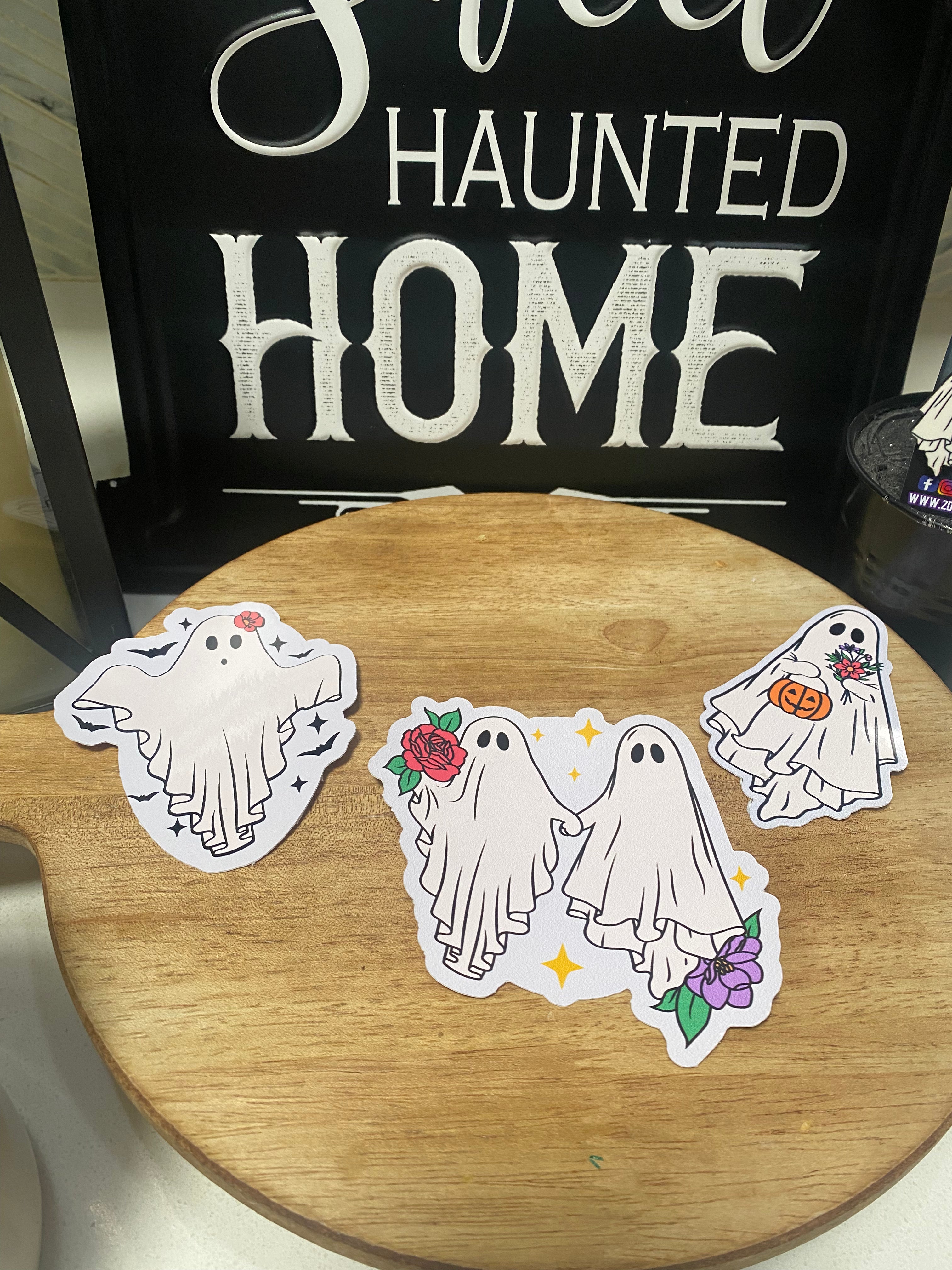 Floral Ghost Sticker Set - Waterproof Vinyl Decals for Laptops, Phones, Scrapbooking & DIY Crafts - Cute Halloween & Gothic Aesthetic Decorations