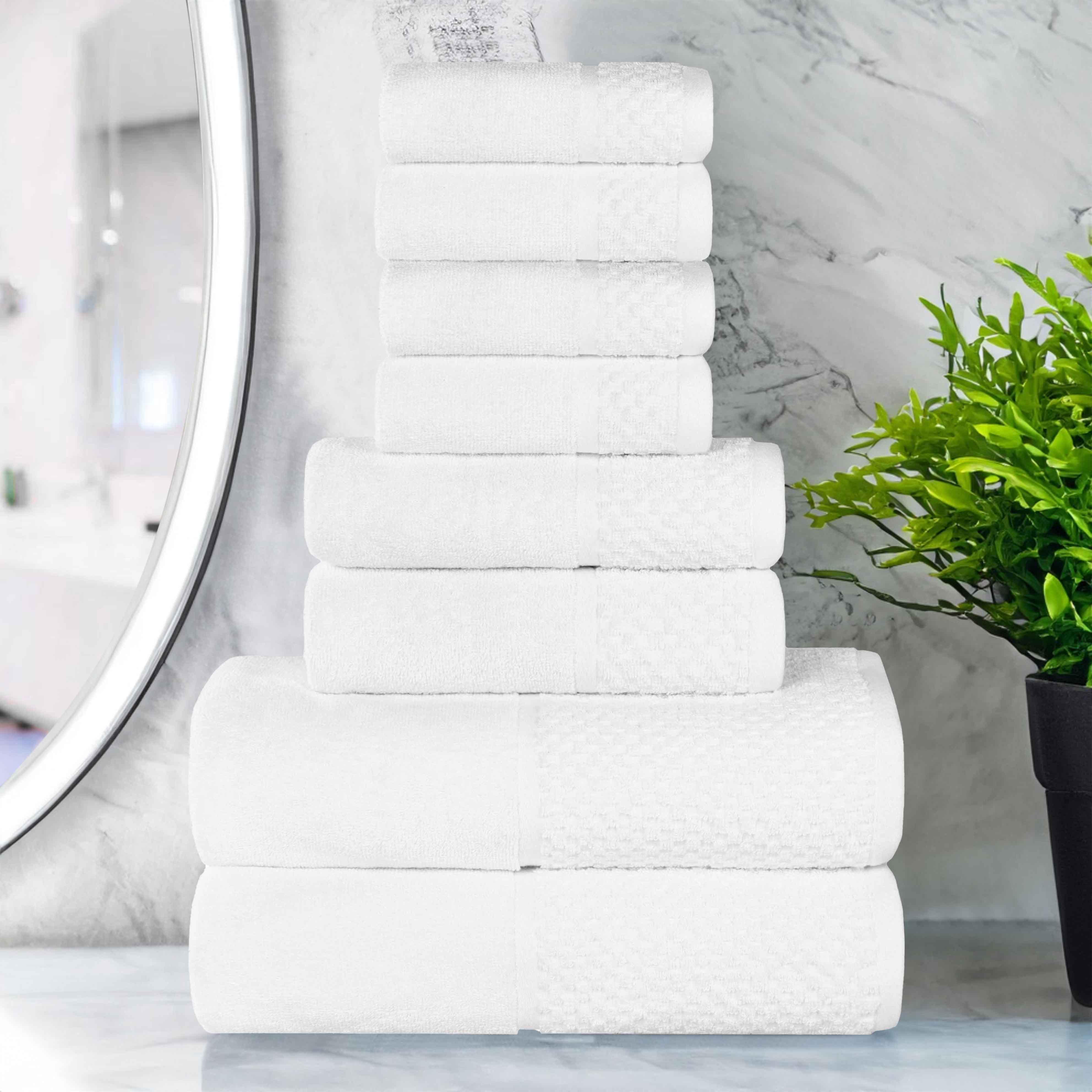 Premium 8-Piece Cotton Plush Jacquard Towel Set - Soft & Absorbent Solid & Two-Toned Bath Towels for Luxury Spa, Bathroom & Guest Use