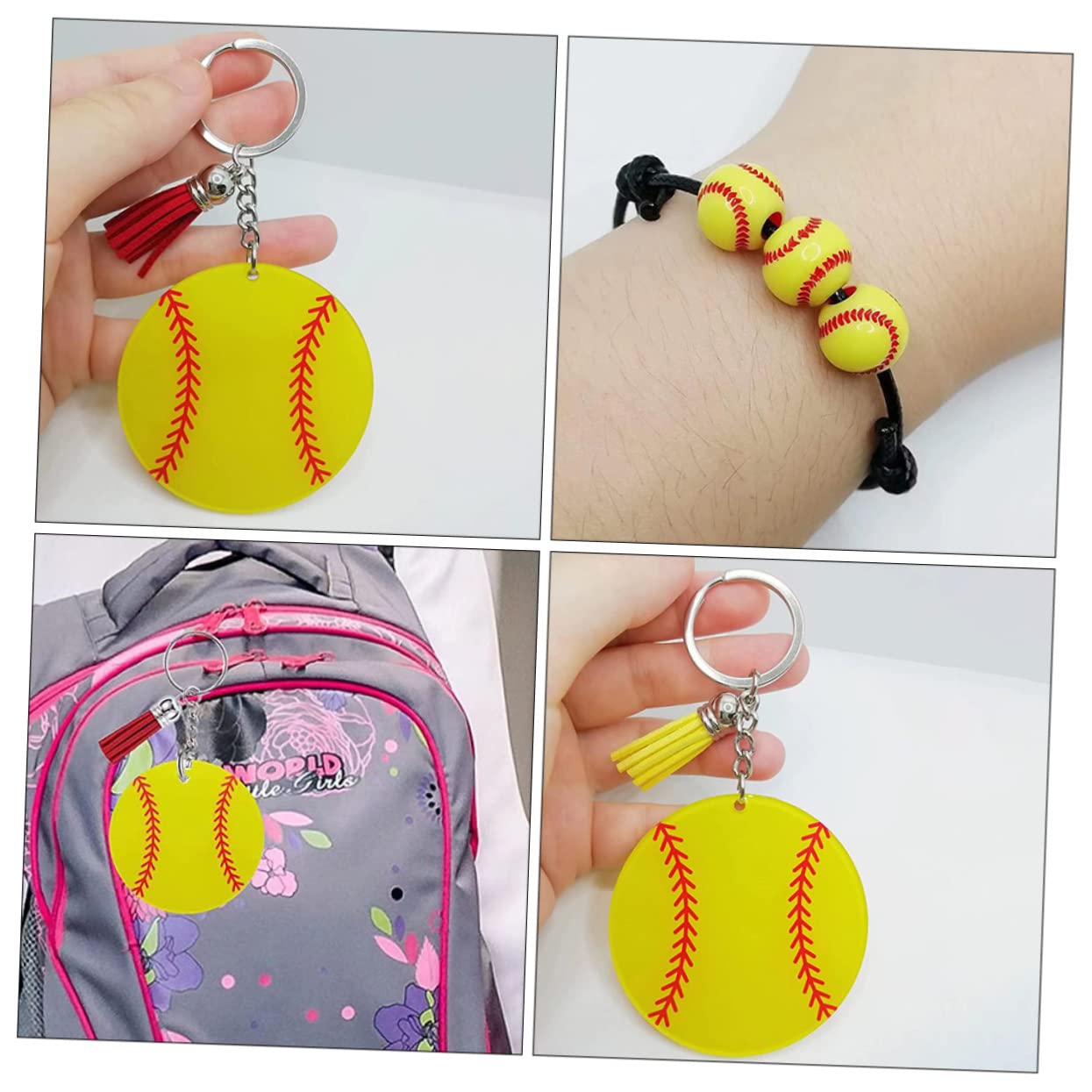 Mipcase 4 Pack Baseball Keychain Wallet Set - Braided Acrylic Keychains for Baseball Fans, Party Favors, Gifts | Perfect for Baseball Games, Team Events & Fan Giveaways
